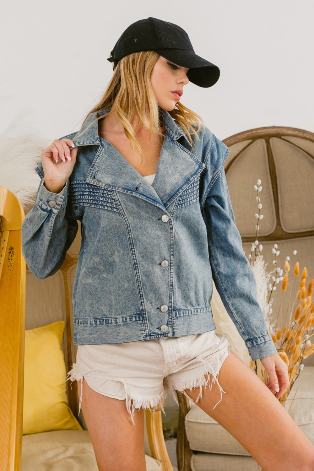 BiBi Button Up Long Sleeve Denim Jacket - Scarlett's Riverside Boutique 