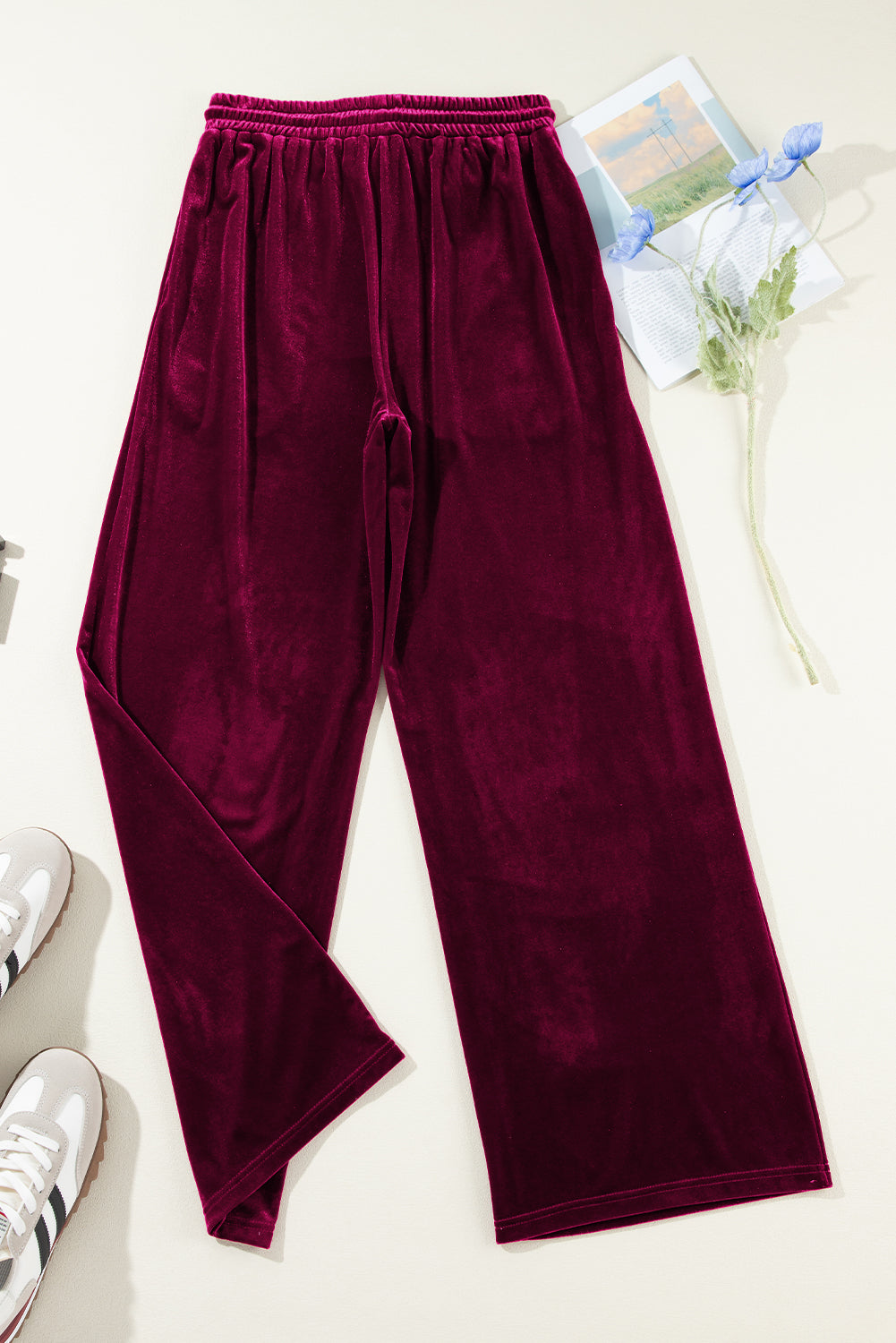 Burgundy Solid Drawstring Waist Wide Leg Pants - Scarlett's Riverside Boutique 