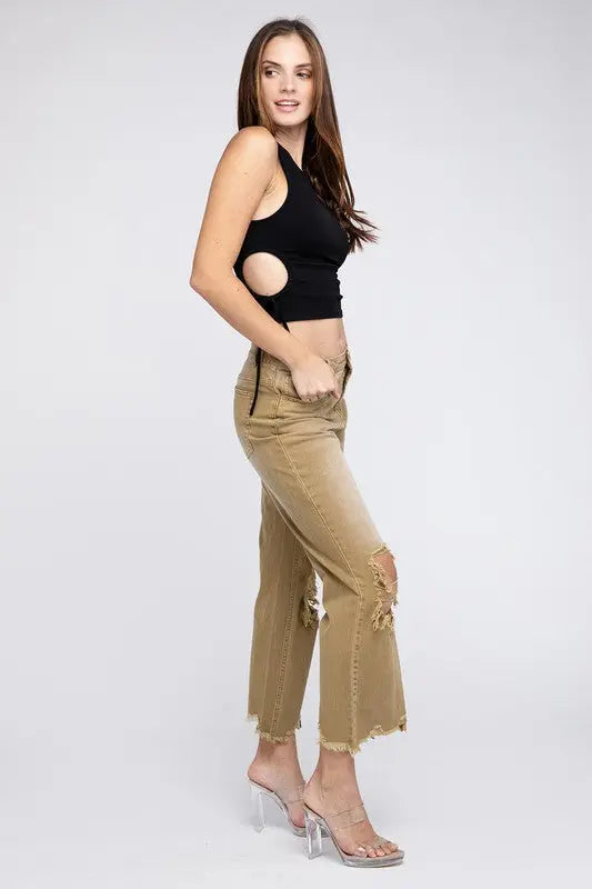 Distressed Vintage Washed Wide Leg Pants - Scarlett's Riverside Boutique 