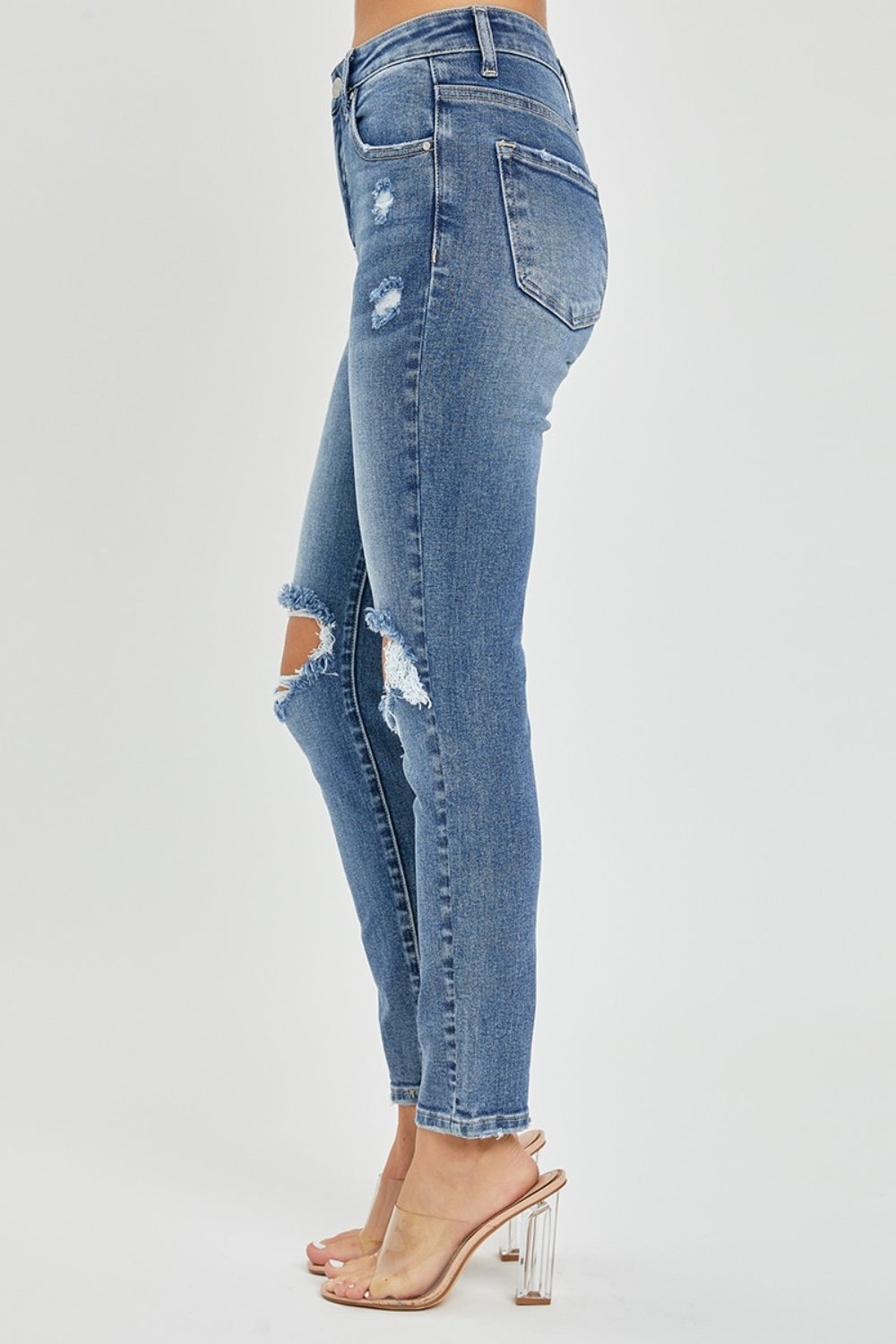 Risen Full Size High Rise Knee Distressed Skinny Jeans - Scarlett's Riverside Boutique 