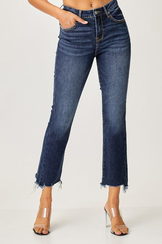 Risen Full Size Frayed Hem Cropped Straight Jeans - Scarlett's Riverside Boutique 