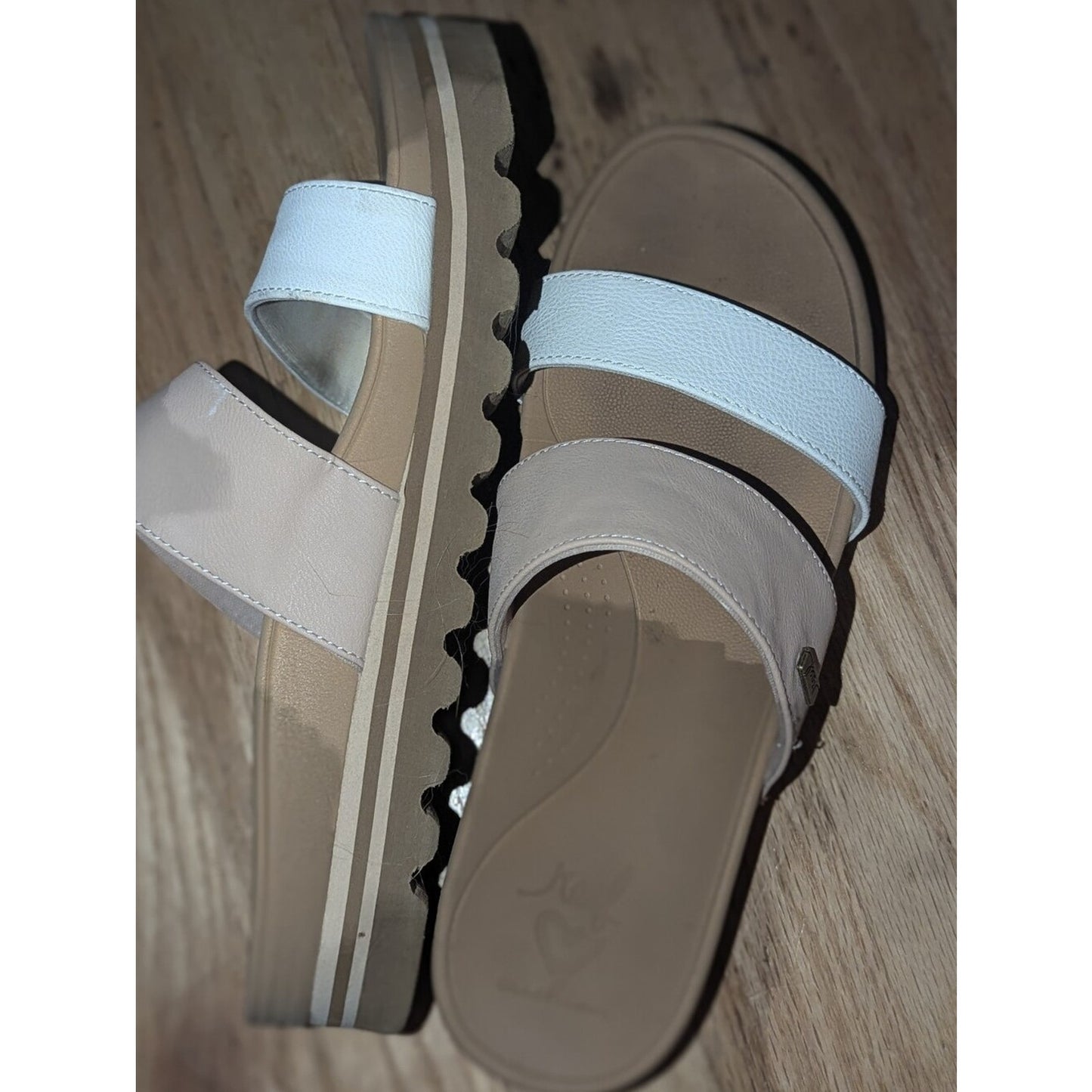 Reef Women’s Cushion Vista Slide Sandals Size 9 White Beige Platform Double Stra