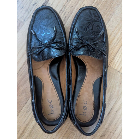 b.o.c Born Concept Womens Loafers 8.5M Black Embossed Floral Driving Moccasins