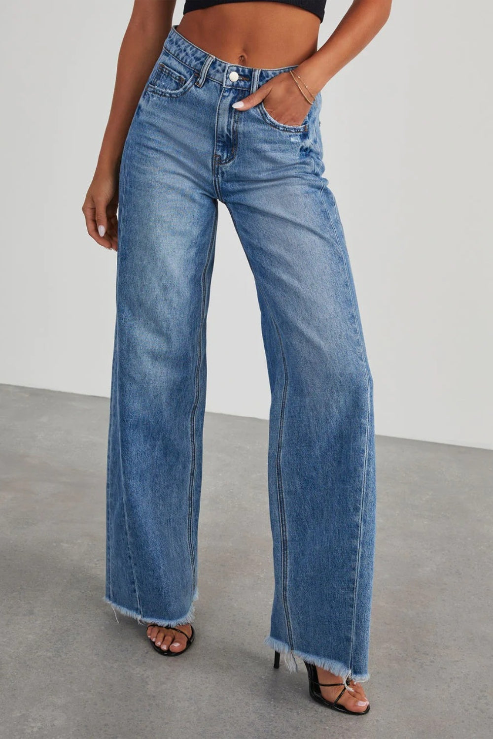 Raw Hem Wide Leg Jeans with Pockets - Scarlett's Riverside Boutique 