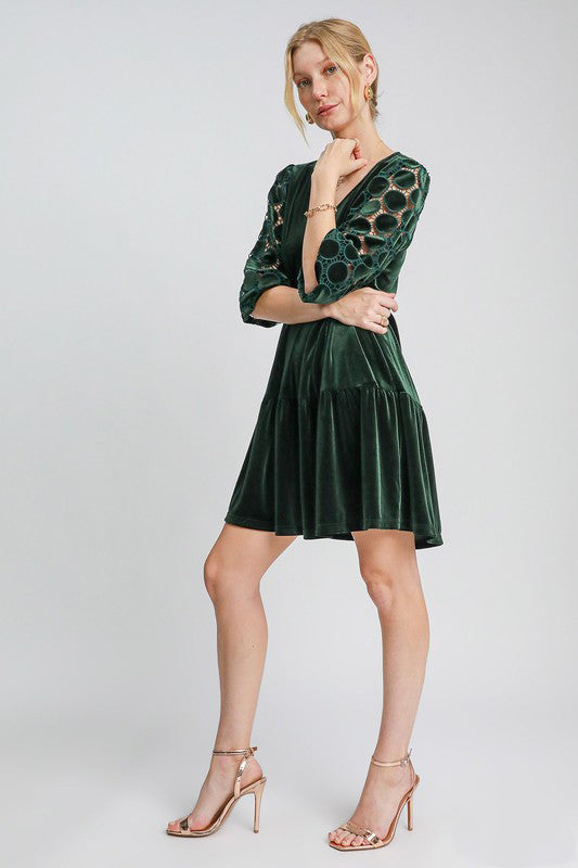 Umgee Dotted Lace, Velvet Long Sleeve Bodycon Dress V-Neck Wrap Ruffle Hem Dress Casual A-Line Flowy Mini Party Dresses