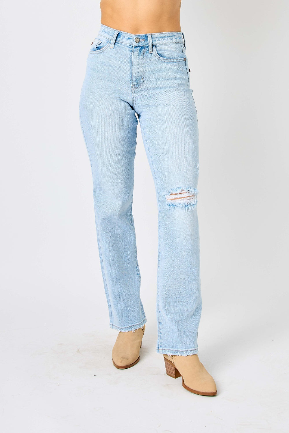 Judy Blue Full Size High Waist Distressed Straight Jeans - Scarlett's Riverside Boutique 