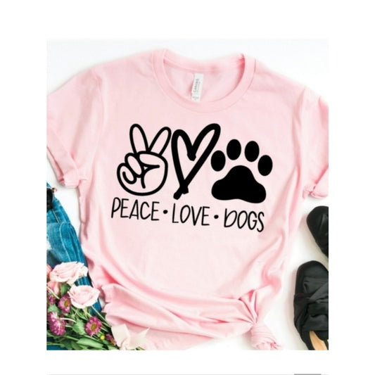 Gildan Pink Graphic 'Peace Love Dogs' Tee with Black Print