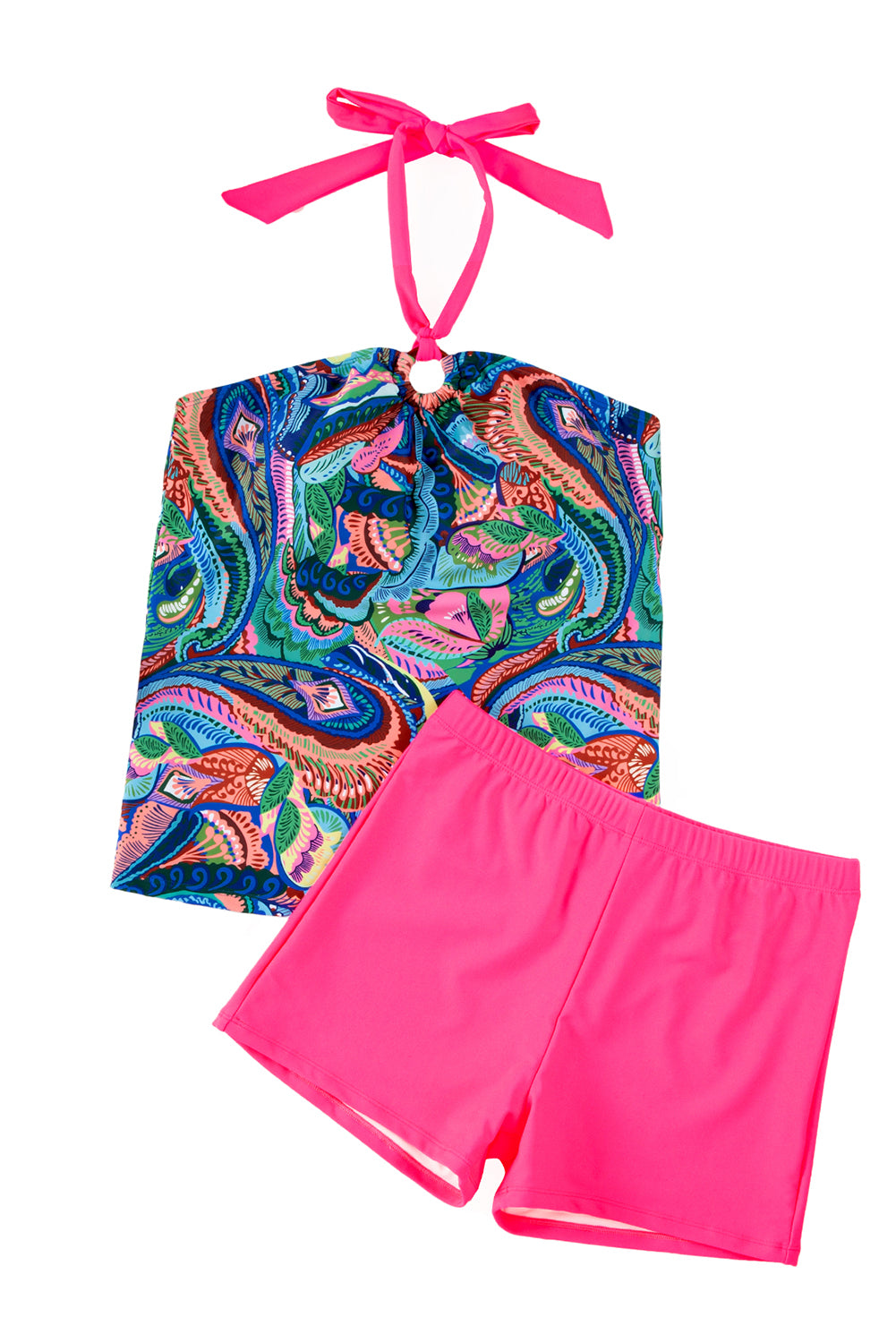 Green Tropical Print Halter Tankini with Swim Shorts - Scarlett's Riverside Boutique