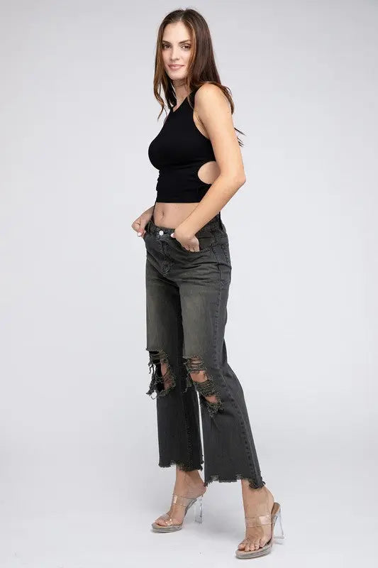 Distressed Vintage Washed Wide Leg Pants - Scarlett's Riverside Boutique 