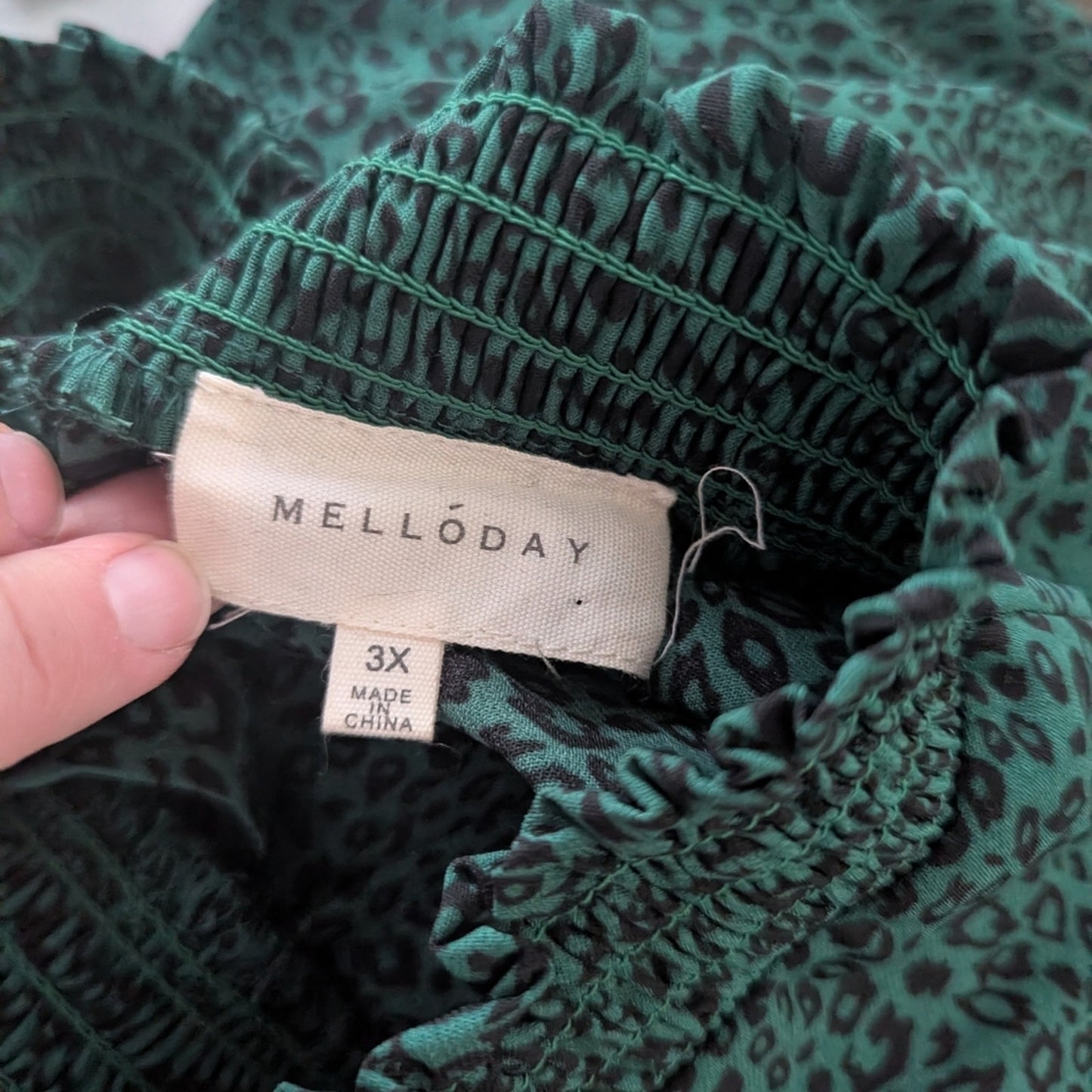 Melloday 3X Green Leopard Print Mock Neck Blouse Puff Sleeve Dressy Top Plus Siz