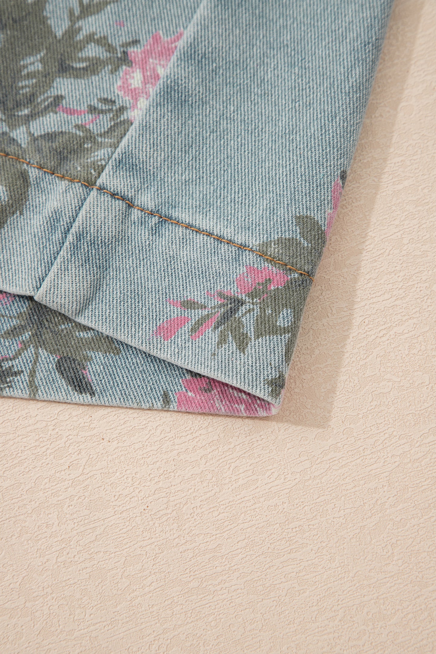 Beau Blue Floral Denim Jumpsuit Wide Leg Pleated Sleeveless Boho Overalls