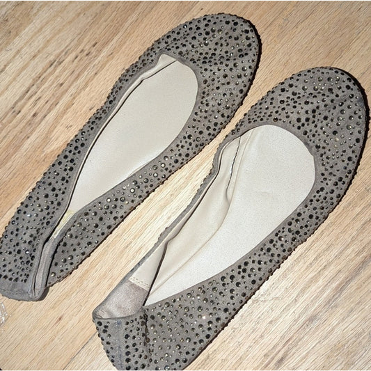 MIA Tan Rhinestone Ballet Flats Size 8 Slip On Studded Sparkle Neutral Shoes