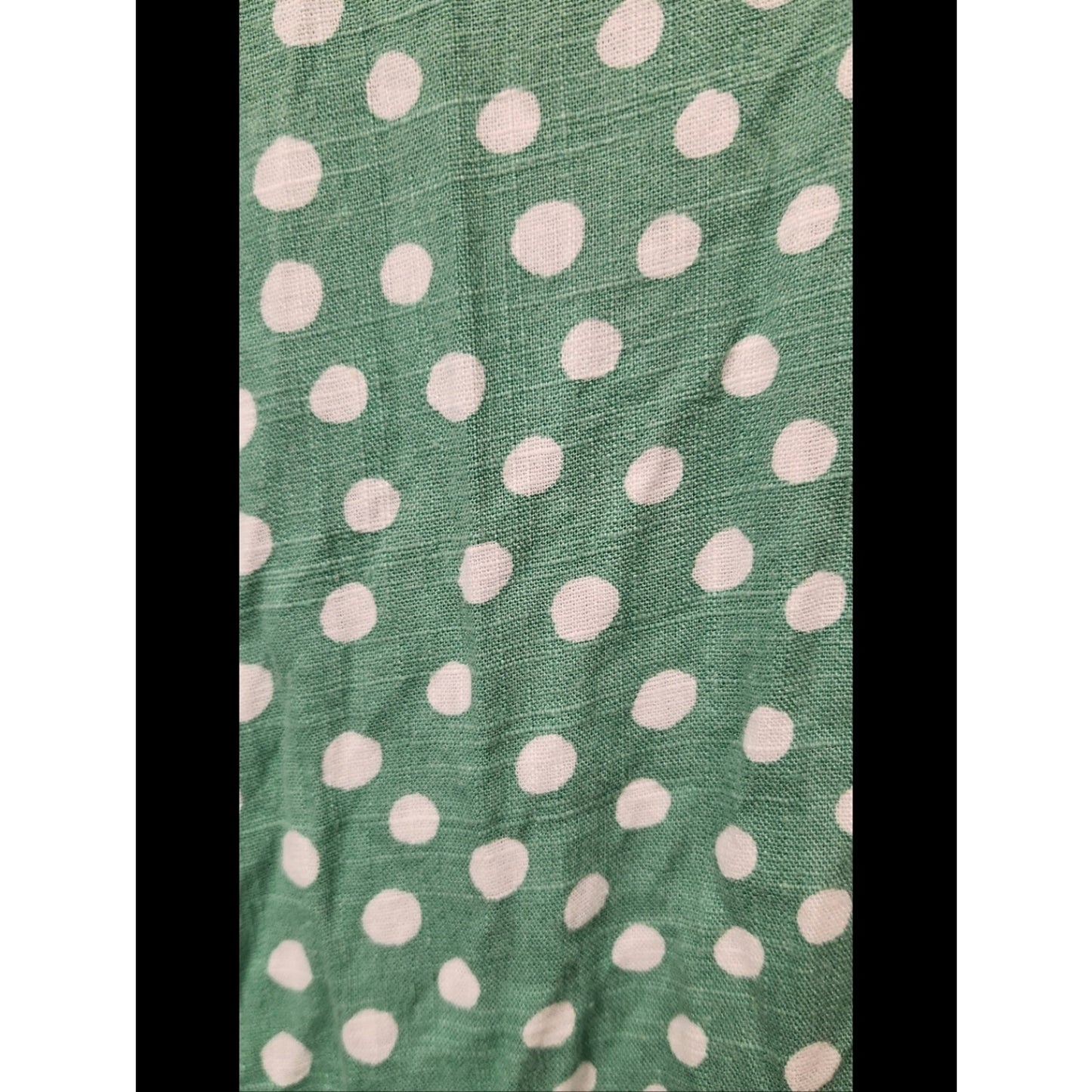 LOFT Womens Medium Green White Polka Dot Sleeveless Dress Tie Waist V Neck Midi