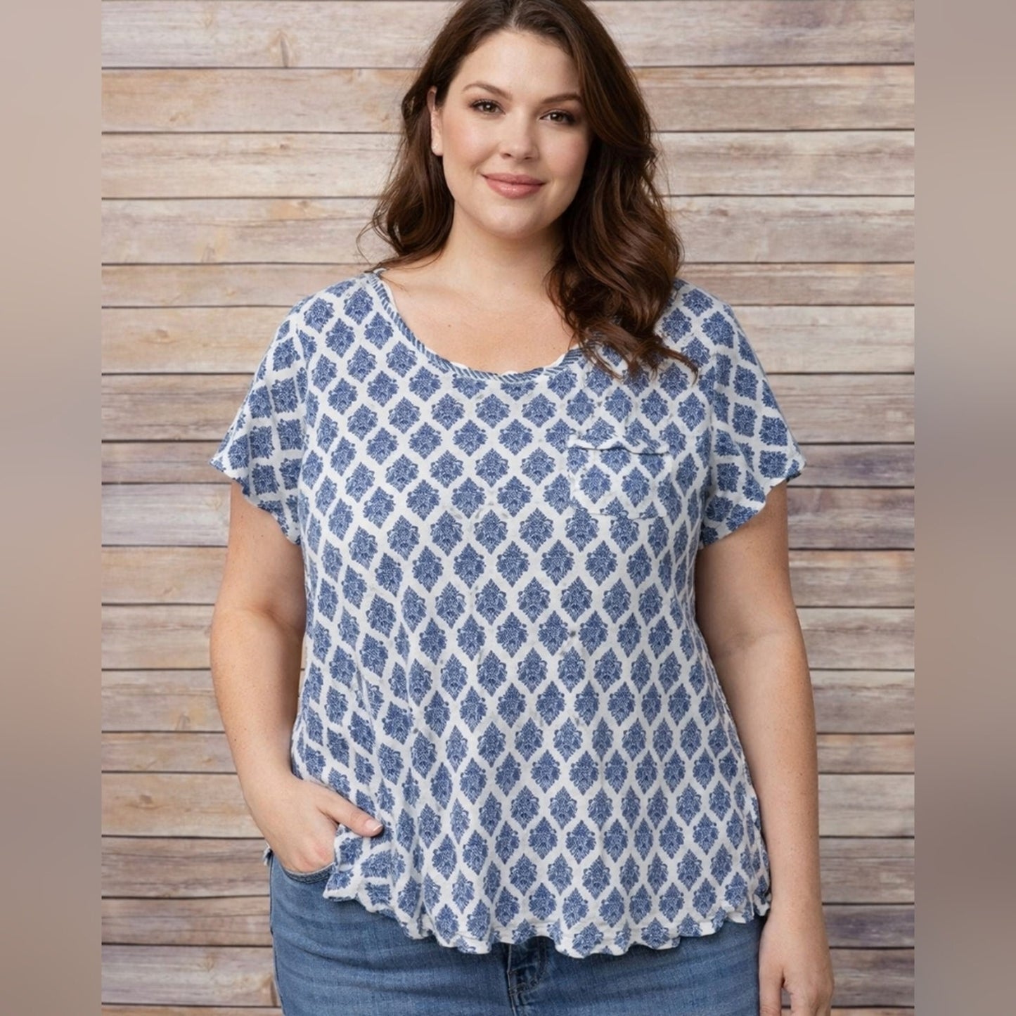 Carole Hochman Blue & White Blouse. Size 2XL. RS 68