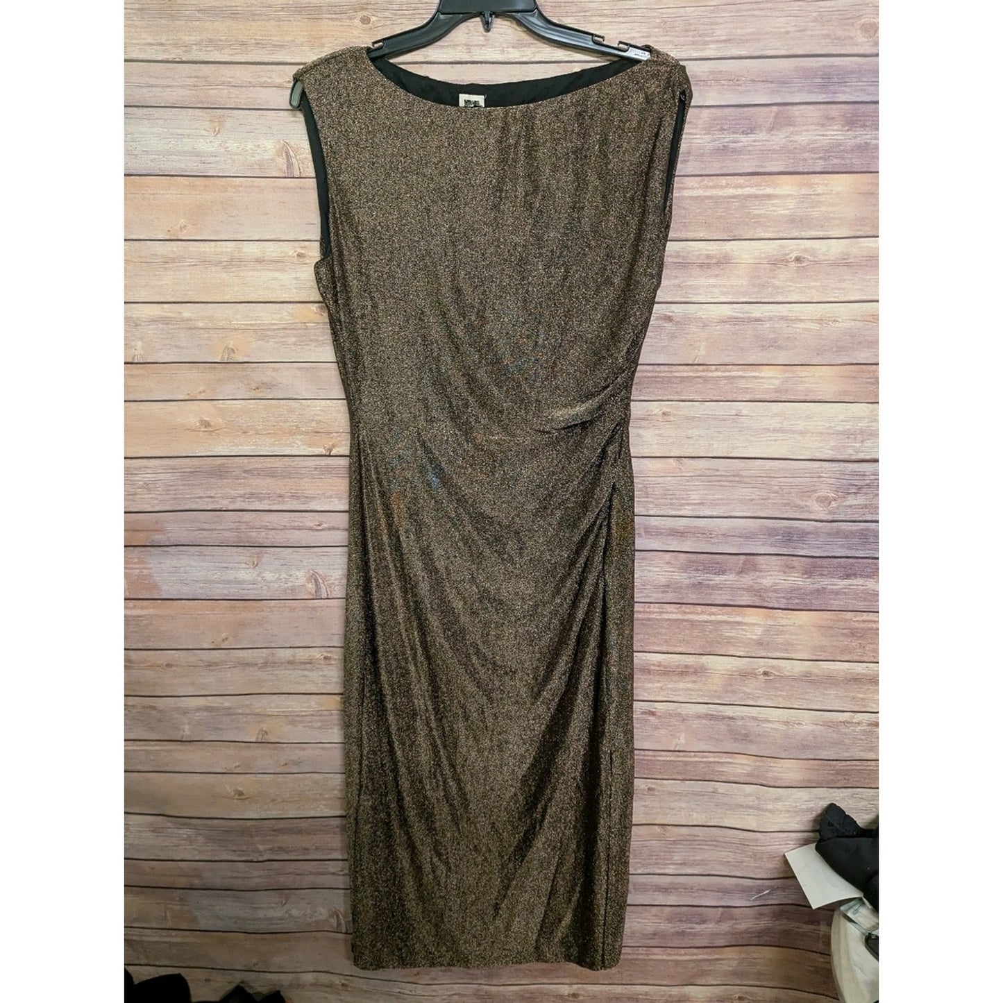 NWT Anne Klein Size 12 Metallic Ruched Sheath Dress Sleeveless Cocktail Party Dr