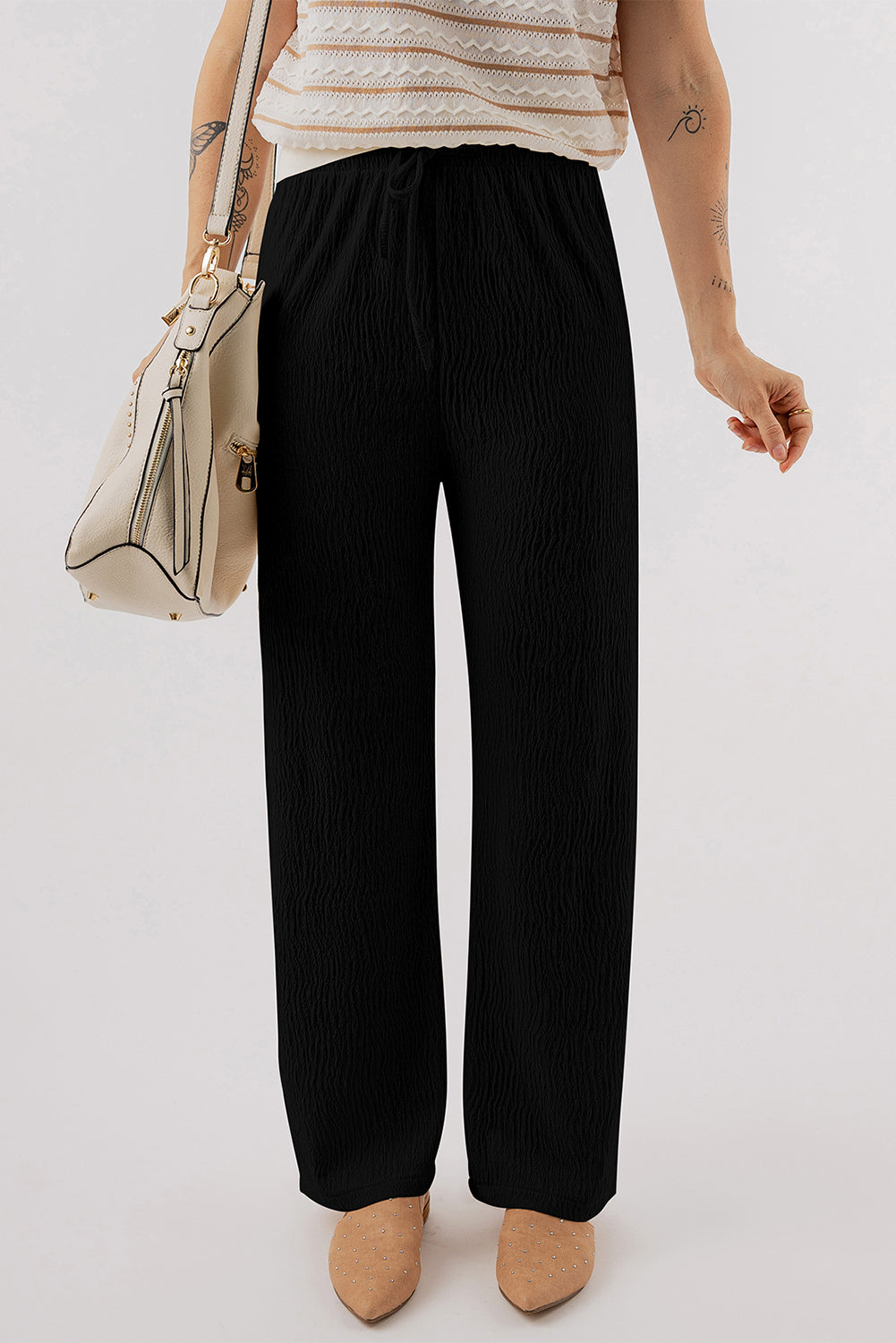 Black Textured Loose Drawstring Pants - Scarlett's Riverside Boutique 