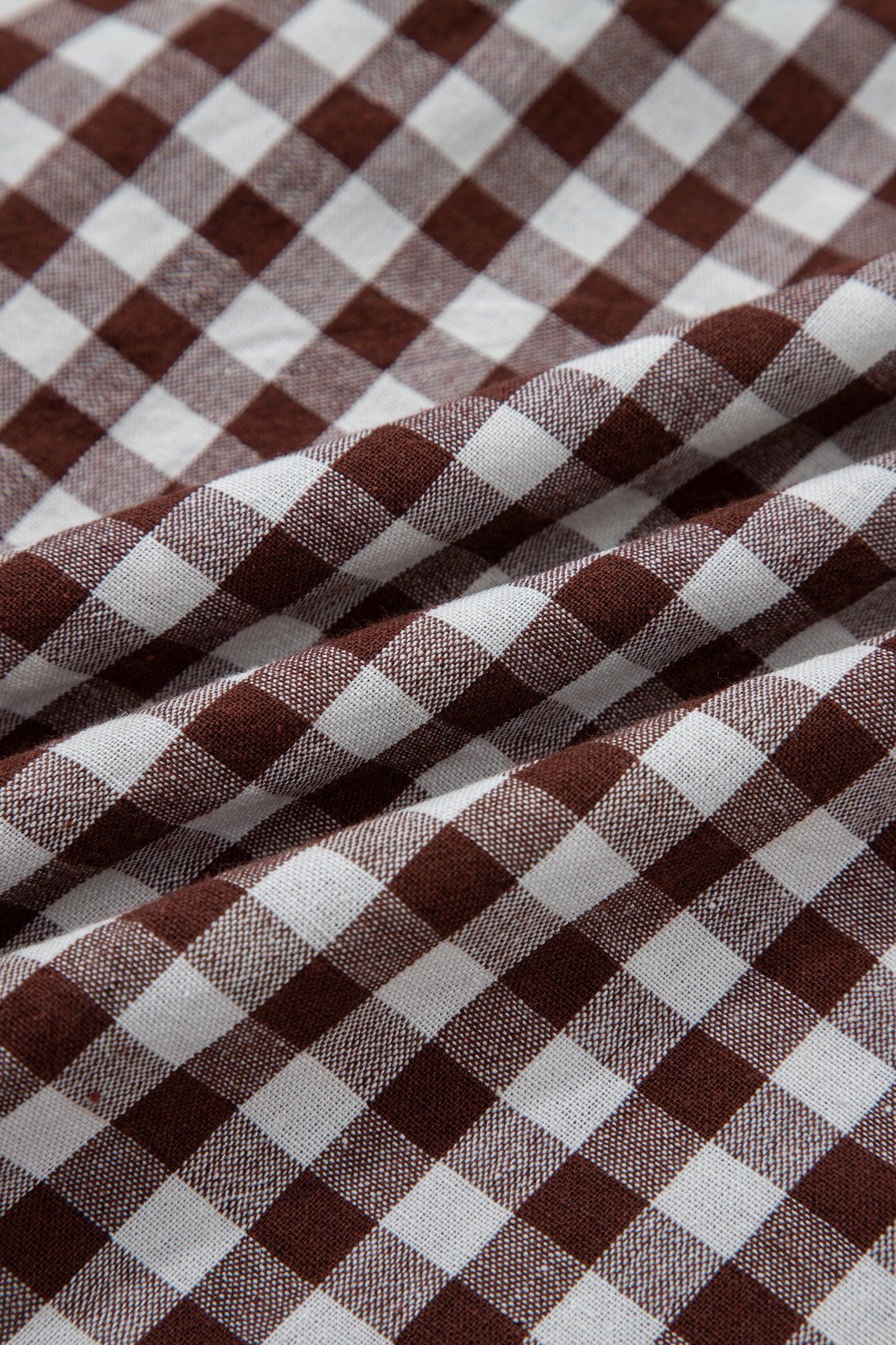 Brown Gingham Zip Front Midi Dress – Smocked Waist Sleeveless Plaid Summer Dress with Pockets