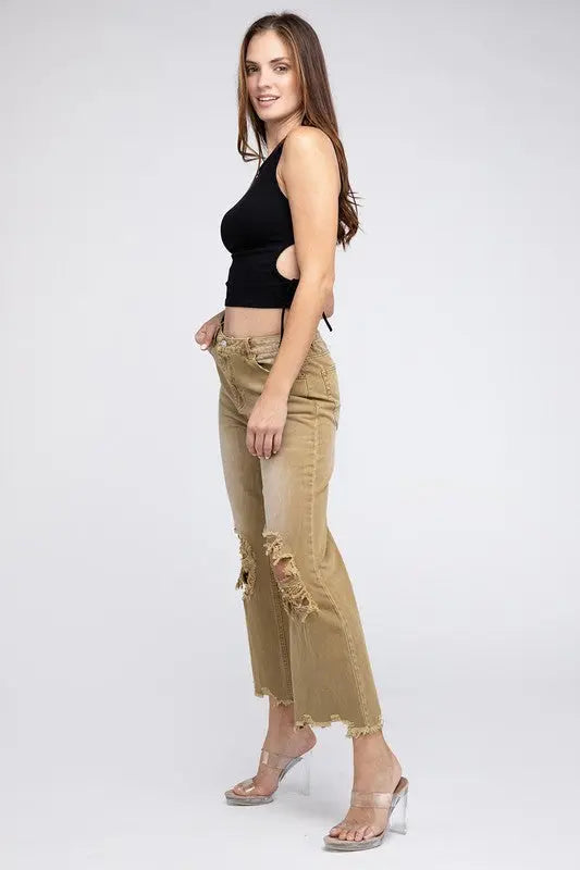 Distressed Vintage Washed Wide Leg Pants - Scarlett's Riverside Boutique 