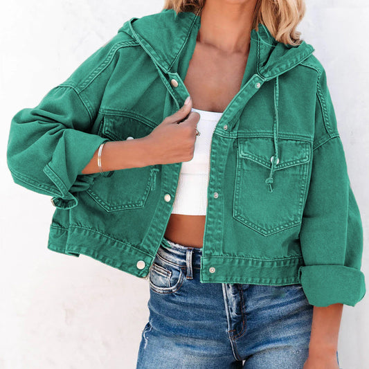 Hooded Dropped Shoulder Denim Jacket - Scarlett's Riverside Boutique 