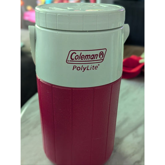 Coleman Red White Insulated Water Jug Cooler Drink Dispenser Handle Lid Vintage