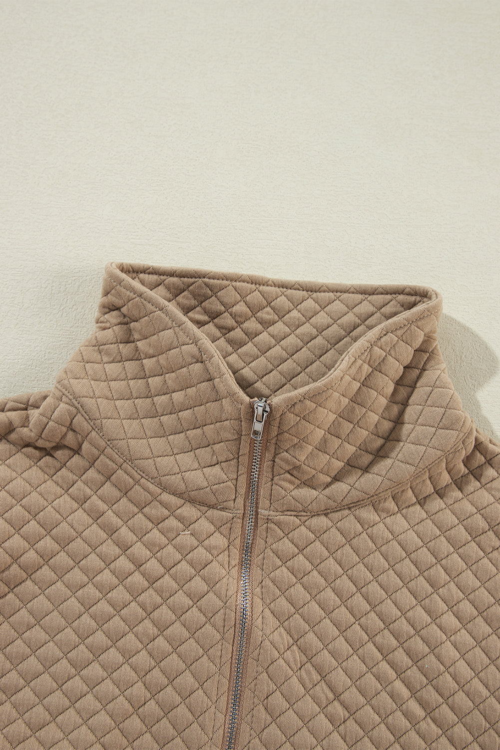 Pale Khaki Solid Half Zipper Quilted Pullover Sweatshirt - Scarlett's Riverside Boutique 