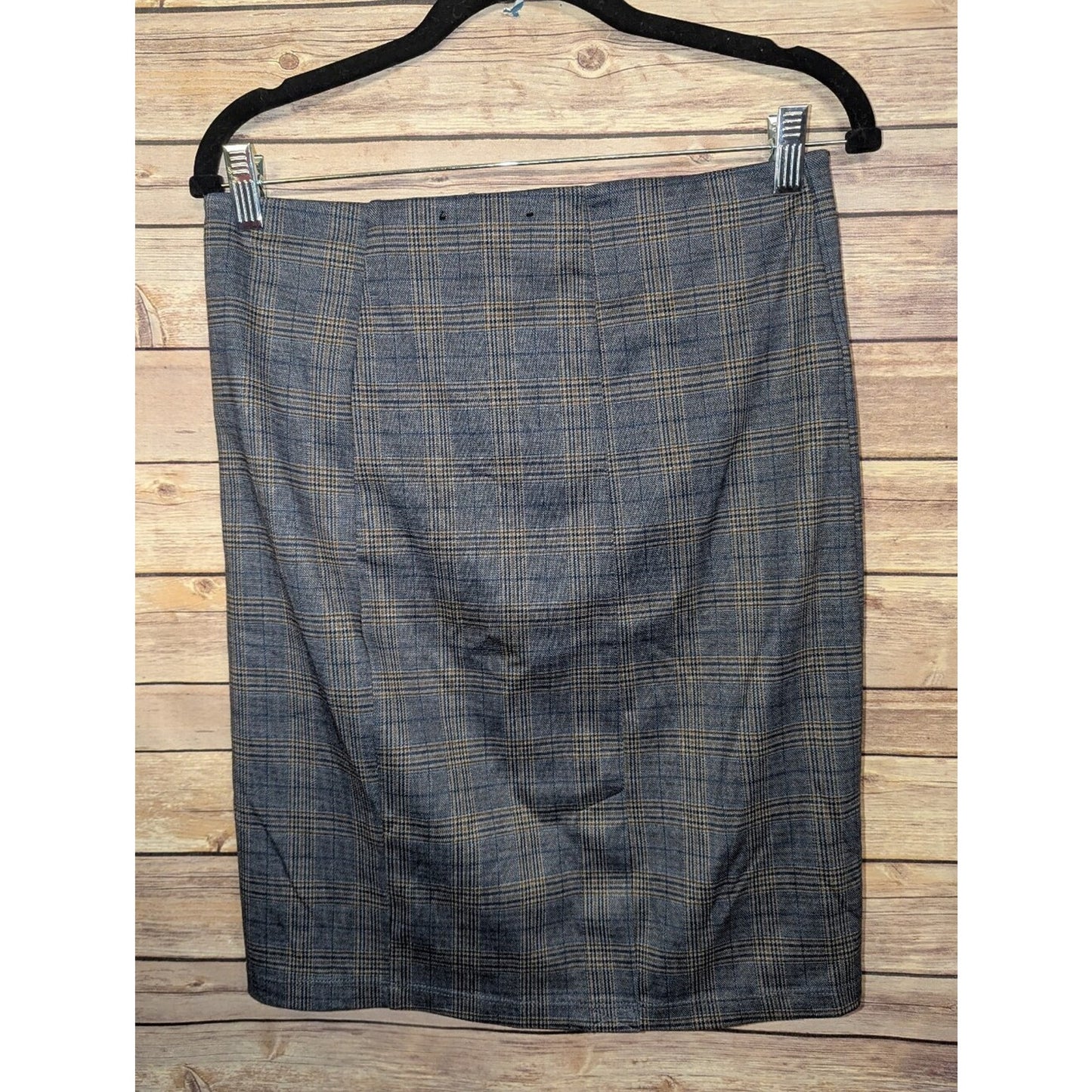 Liverpool Los Angeles Skirt Womens 8P Navy Khaki Plaid Pencil Career Stretch