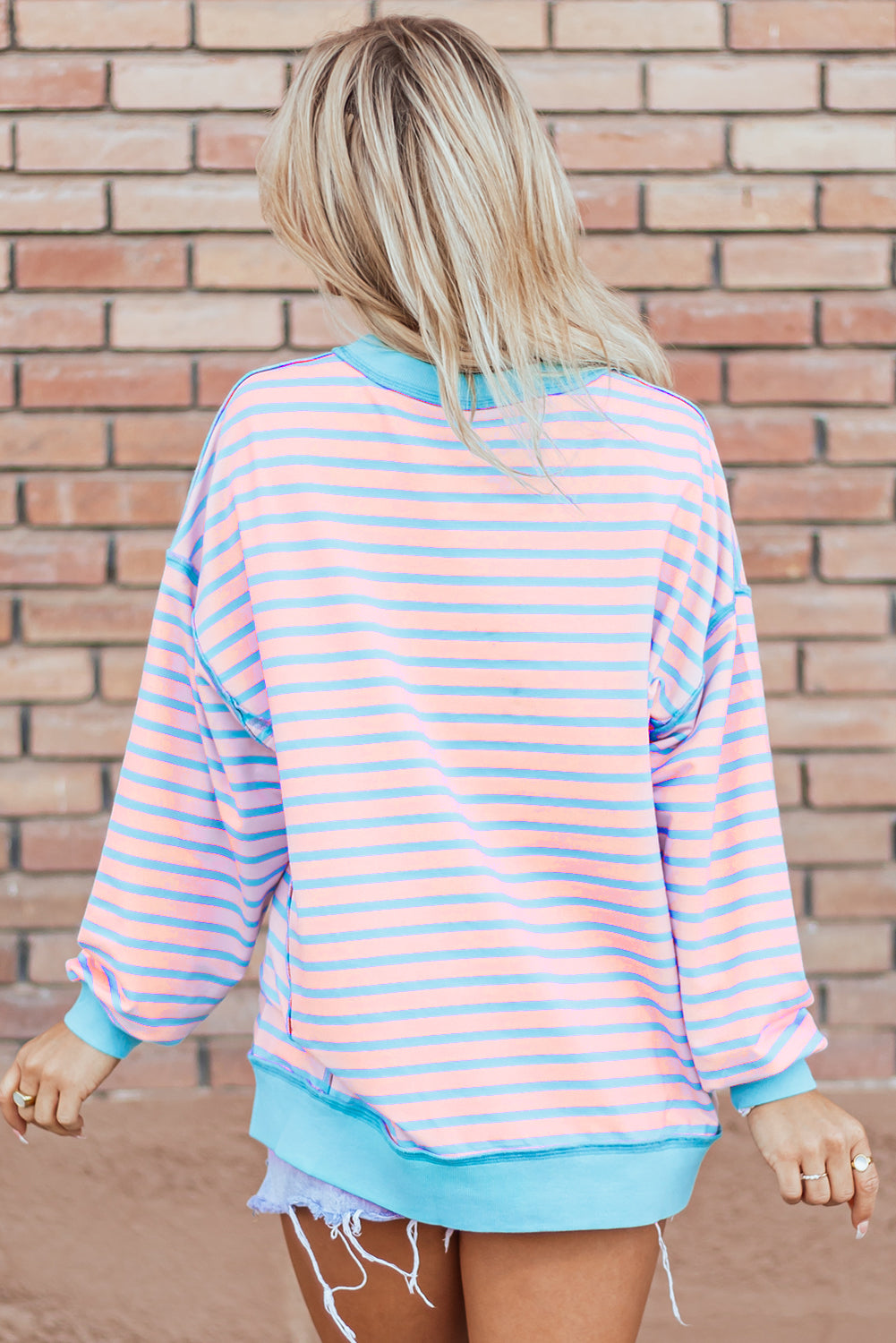 Pink Stripe Contrast Trim High Low Pullover Tunic Sweatshirt - Scarlett's Riverside Boutique 