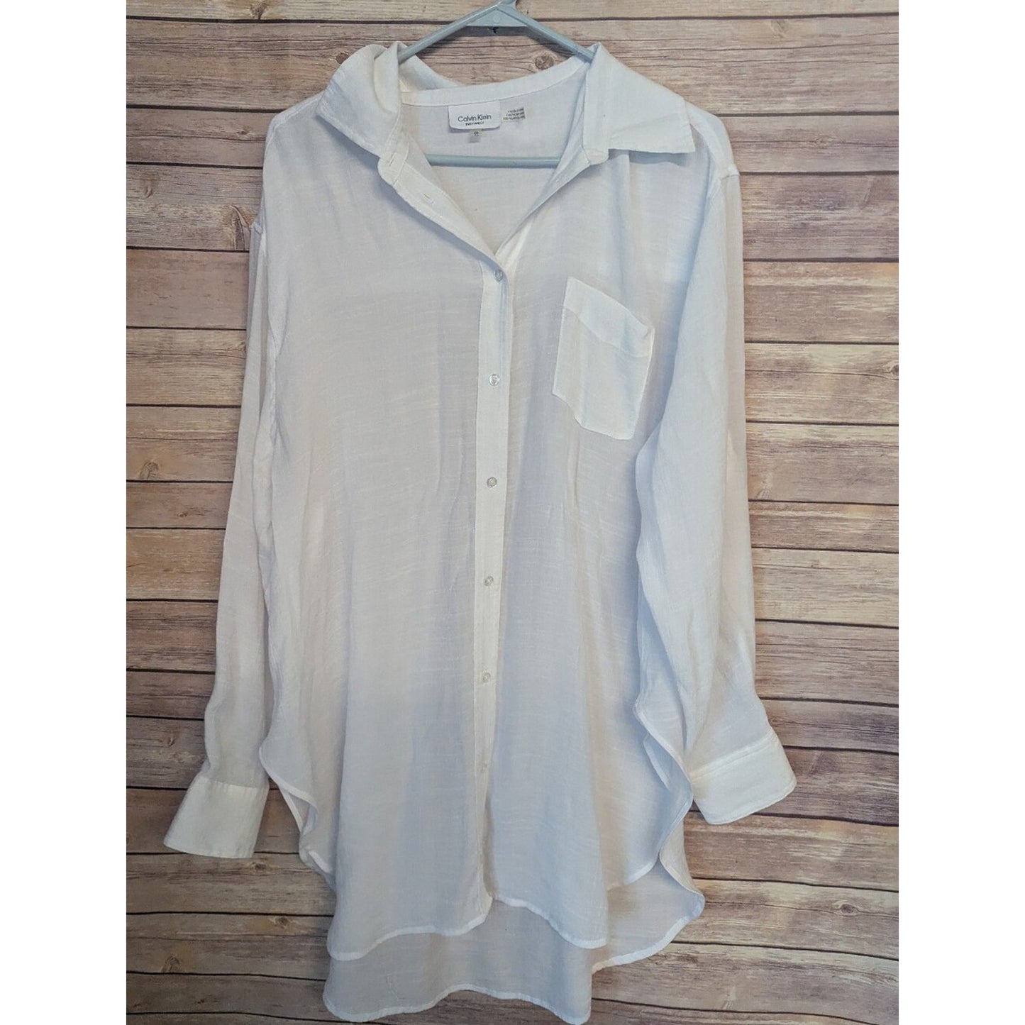 Calvin Klein White Lightweight Button-Down Calvin Klein Swimwear Cover Up Sz XL
