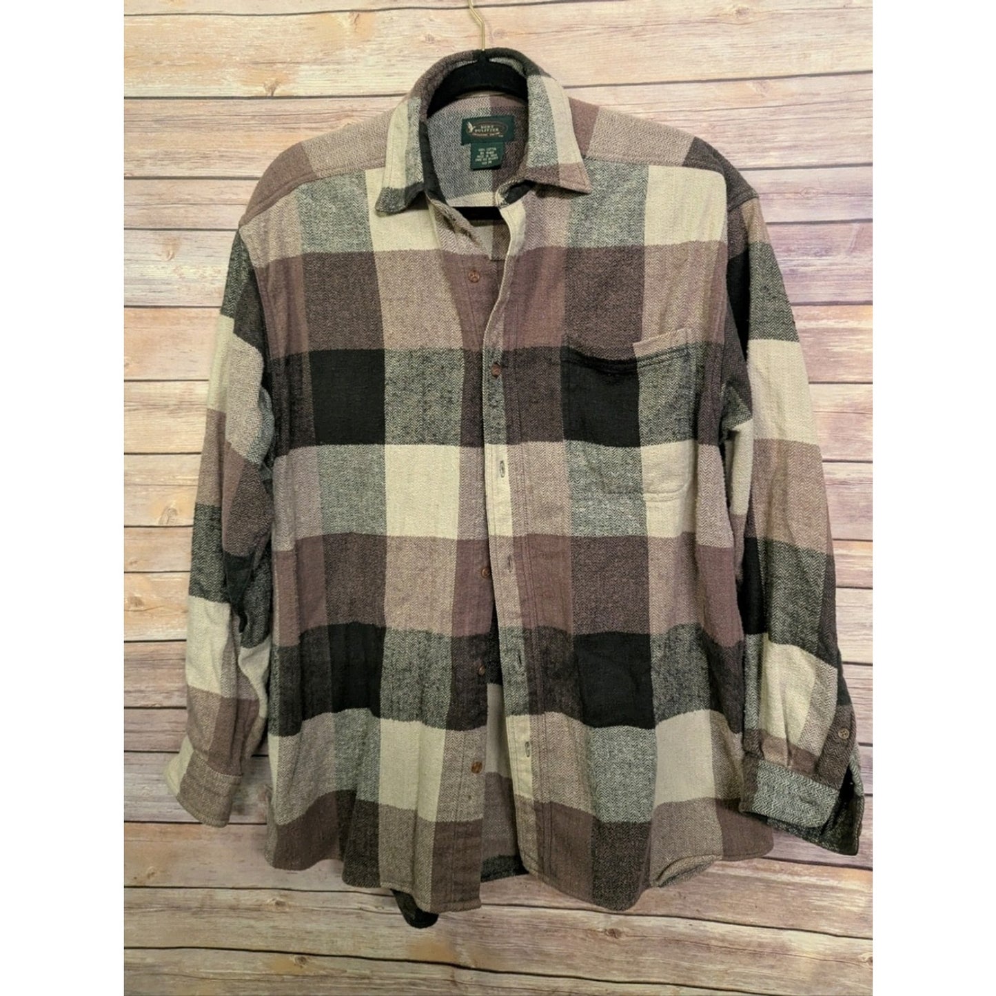 Bert Pulitzer Men’s Plaid Flannel Shirt Size M Brown Gray Button Front 100% Cott