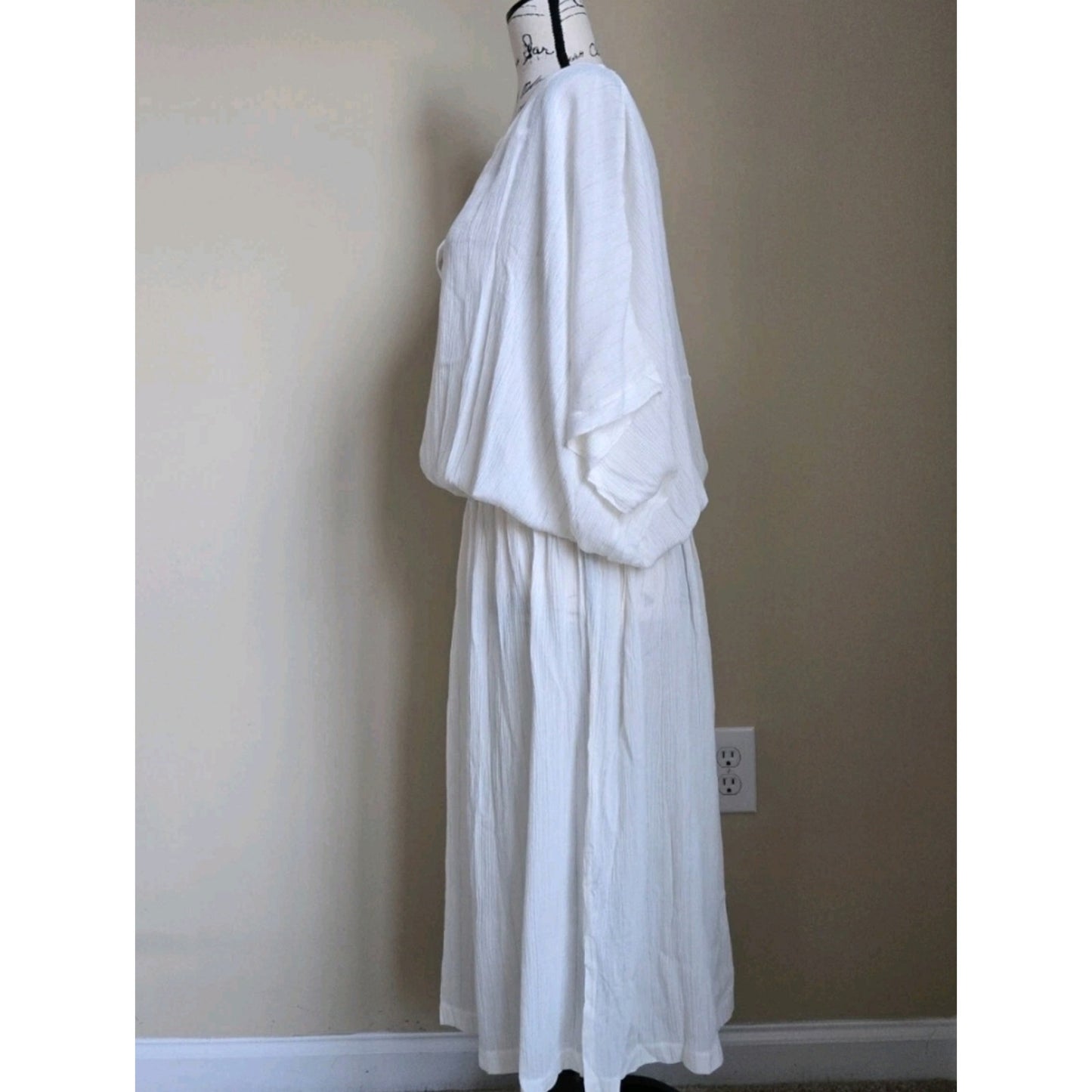 NWT World Market White Gold Stripe Caftan Dress One Size Boho Beach Cover Up Mid