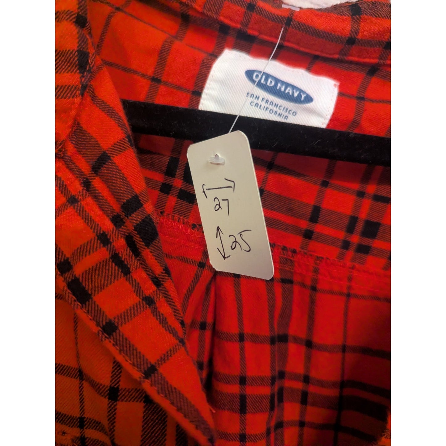Old Navy 100% Cotton Button down Flannel shirt Plaid Red black Top Sz: 2xl