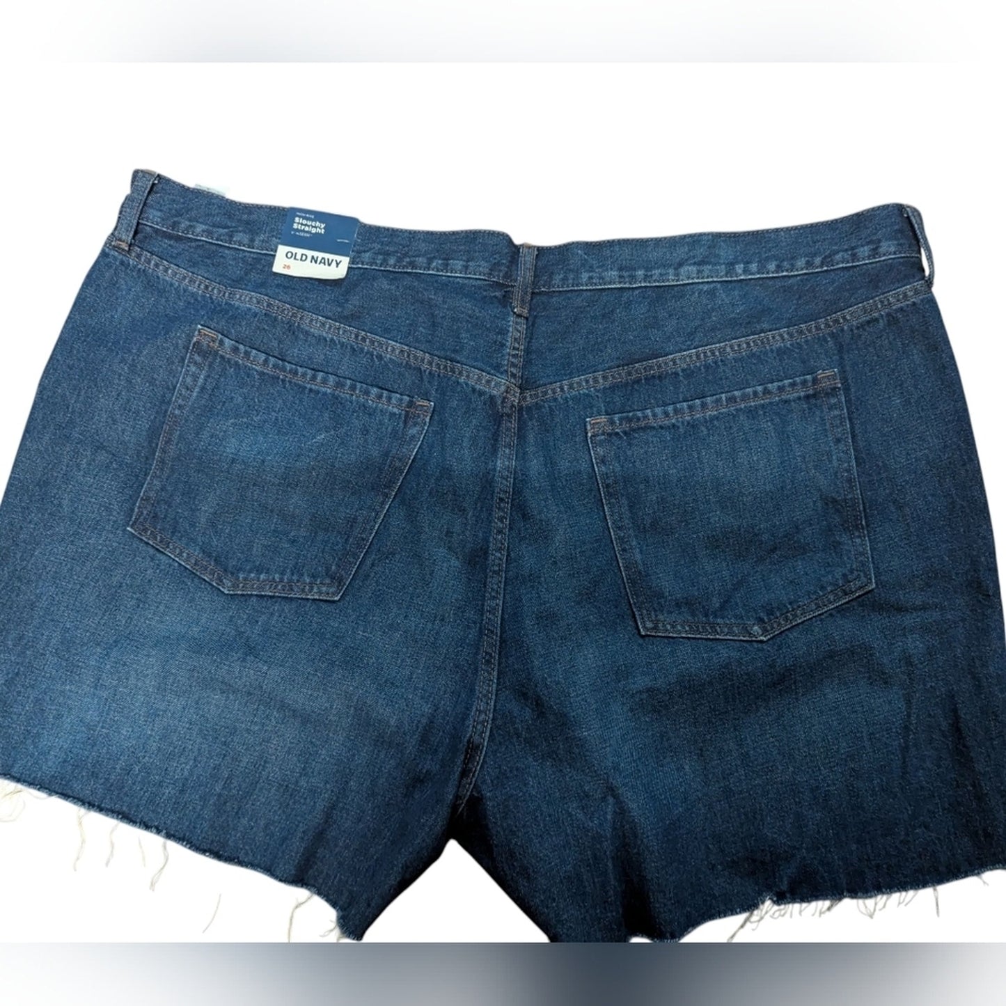 NWT Old Navy Slouchy Straight Jean Shorts Size 3xl Blue Denim Raw Hem Mid Rise