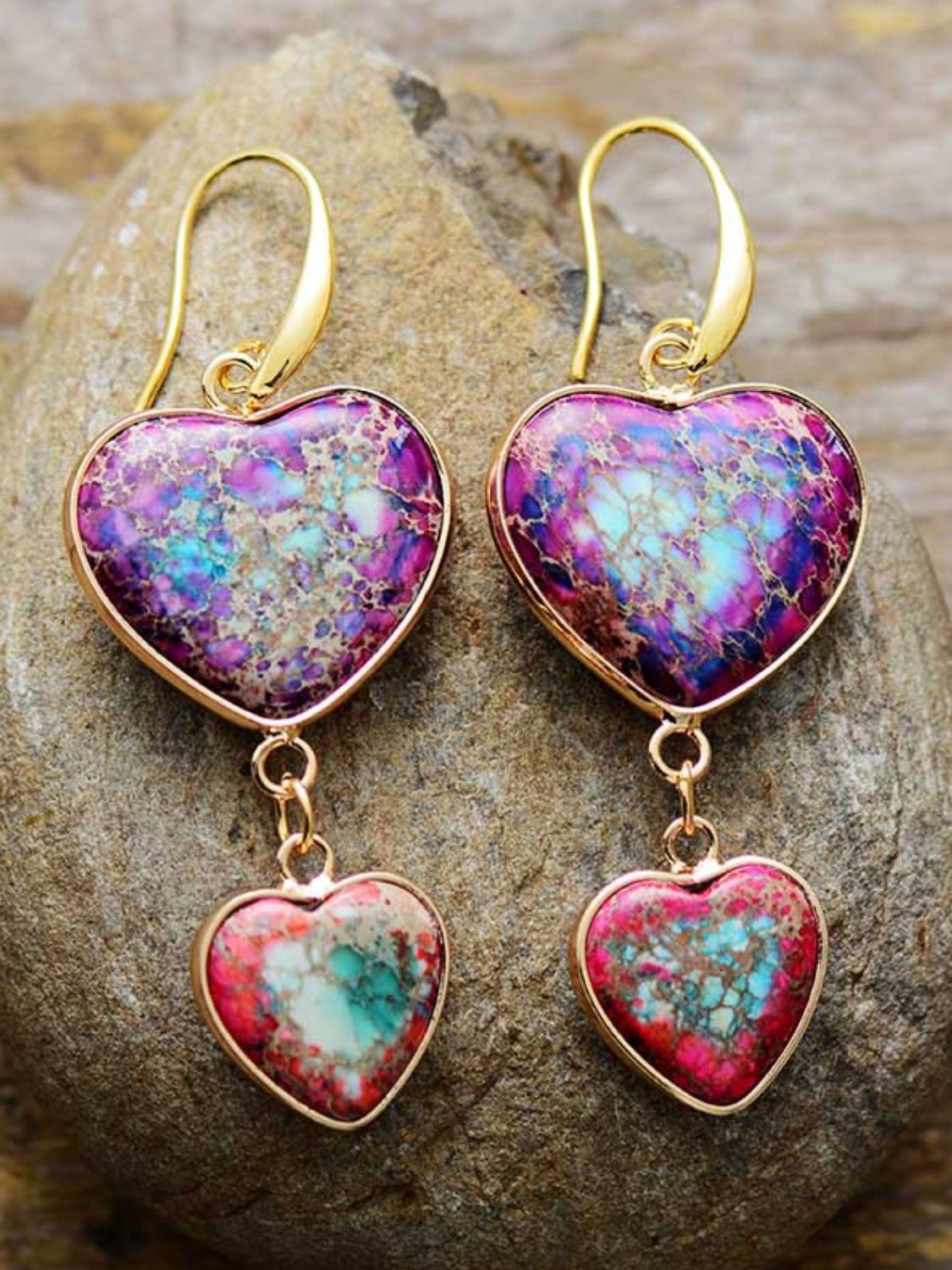 Heart Shape Imperial Jasper Dangle Earrings - Scarlett's Riverside Boutique 