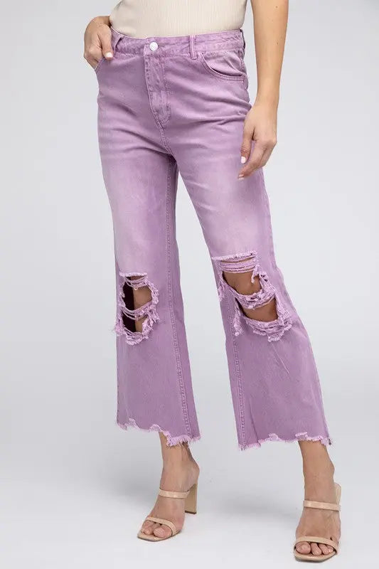 Distressed Vintage Washed Wide Leg Pants - Scarlett's Riverside Boutique 