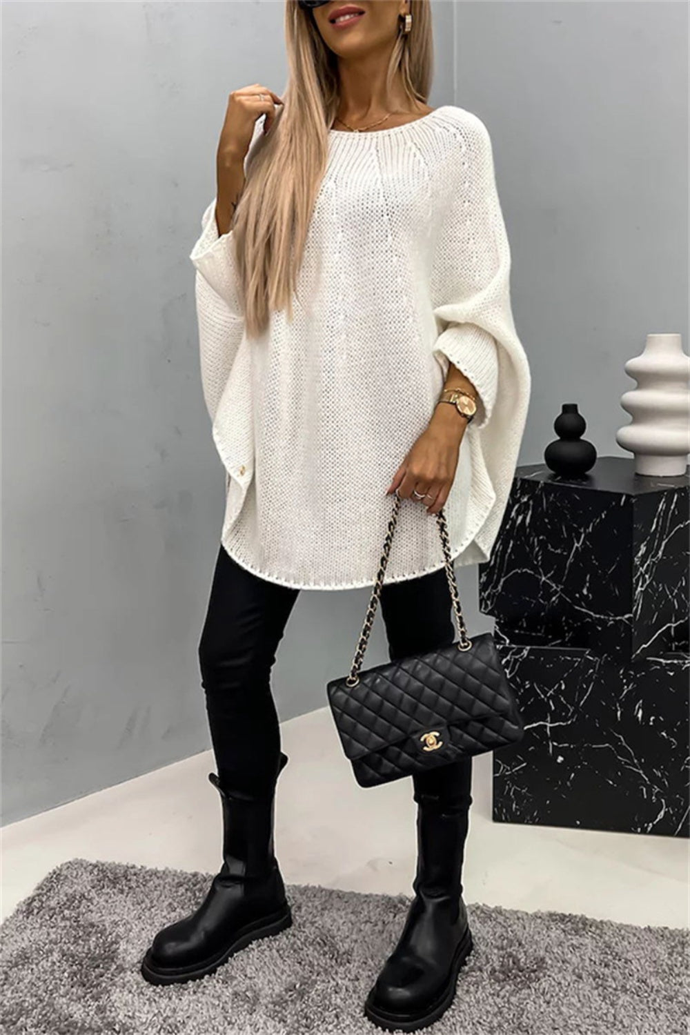 Round Neck Batwing Sleeve Sweater - Scarlett's Riverside Boutique 