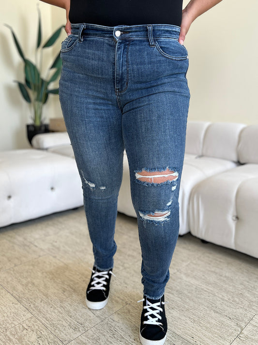 Judy Blue, High Waist Distressed Skinny Jeans. Inseam 29" - Scarlett's Riverside Boutique 