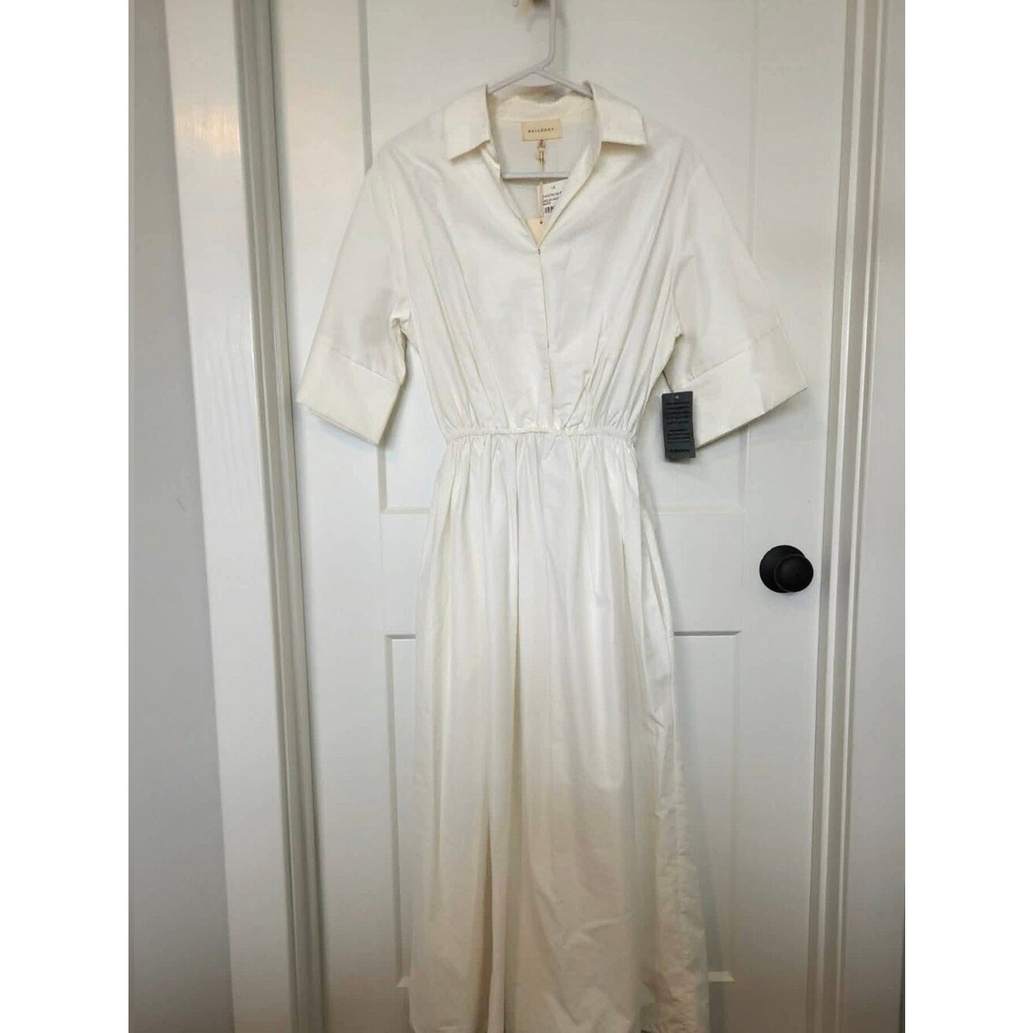 MELÓDAY Shirt Dress Women’s XS Ivory Collared Button Front Midi Dress NWT