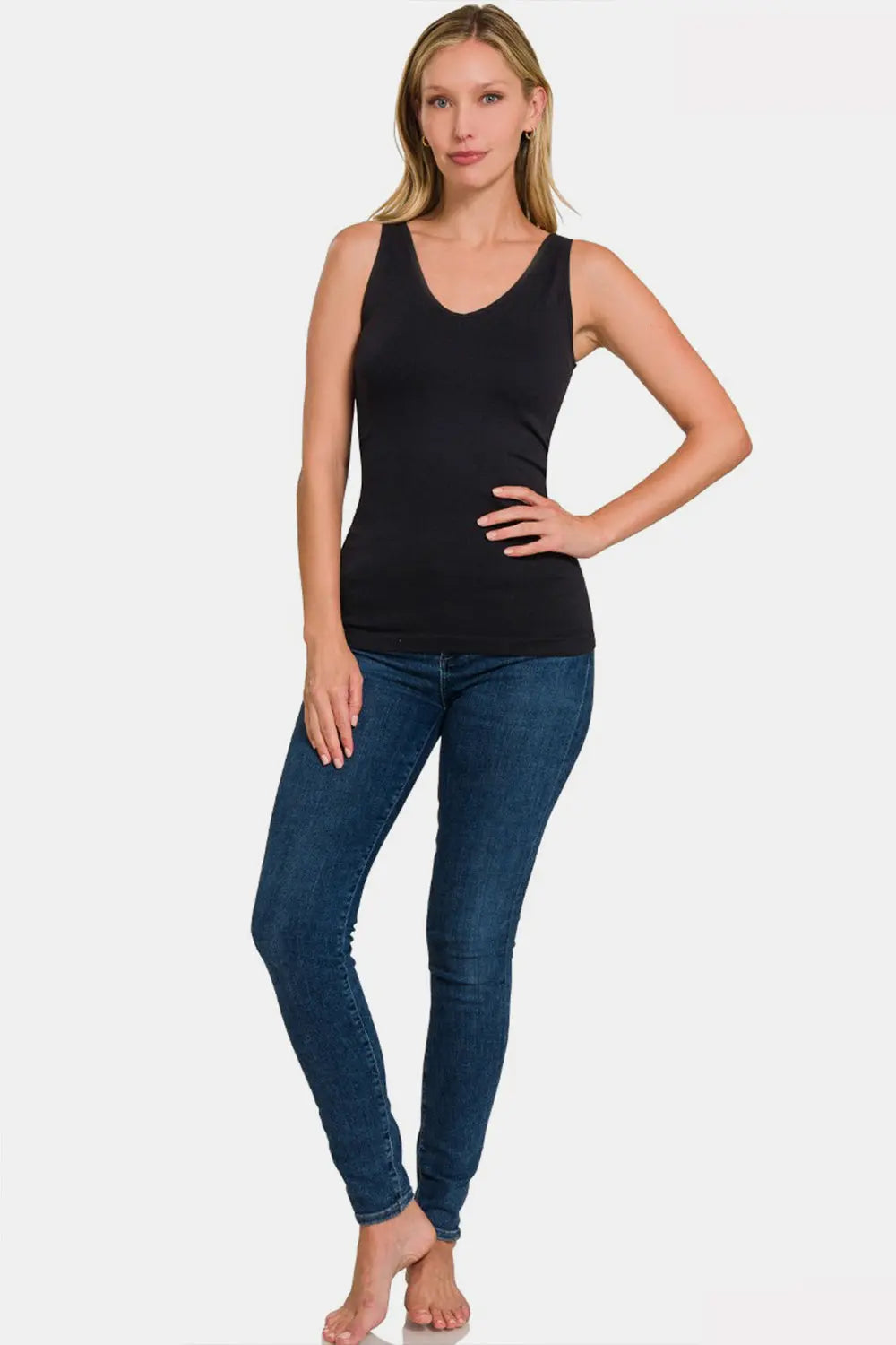 Zenana FRONT & BACK 2-WAY V-NECK / U-NECK SEAMLESS TANK - Scarlett's Riverside Boutique 