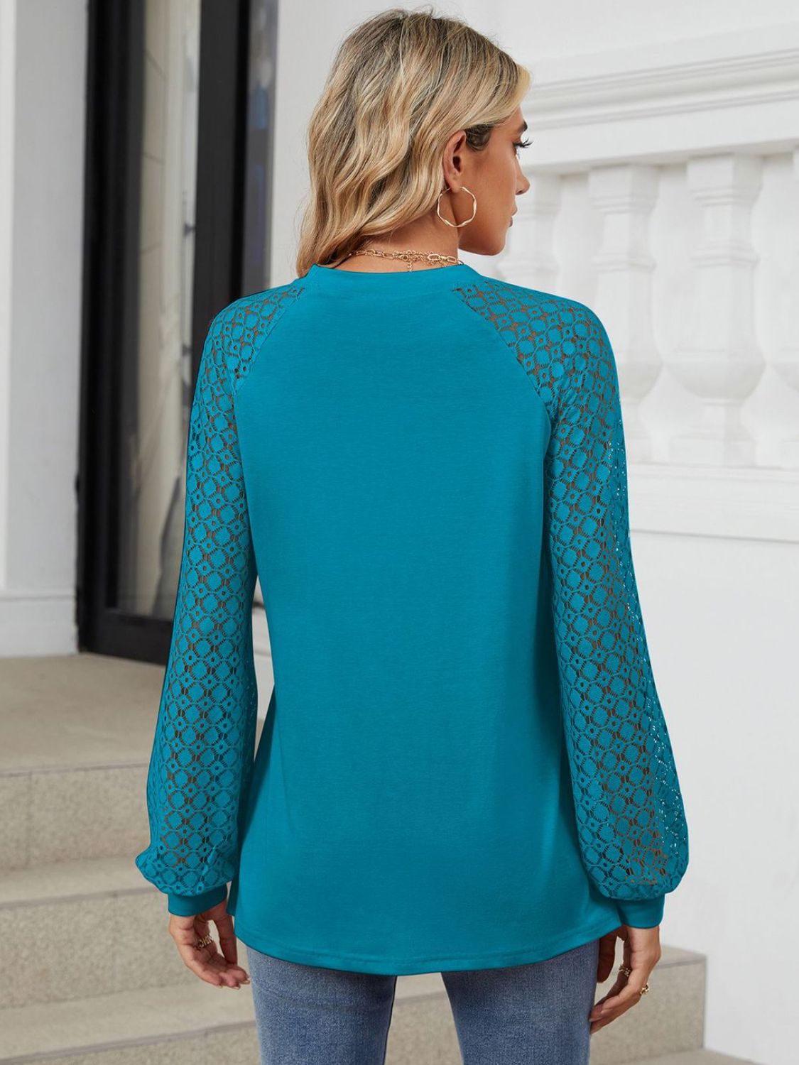 Round Neck Lace Long Sleeve Top - Scarlett's Riverside Boutique 