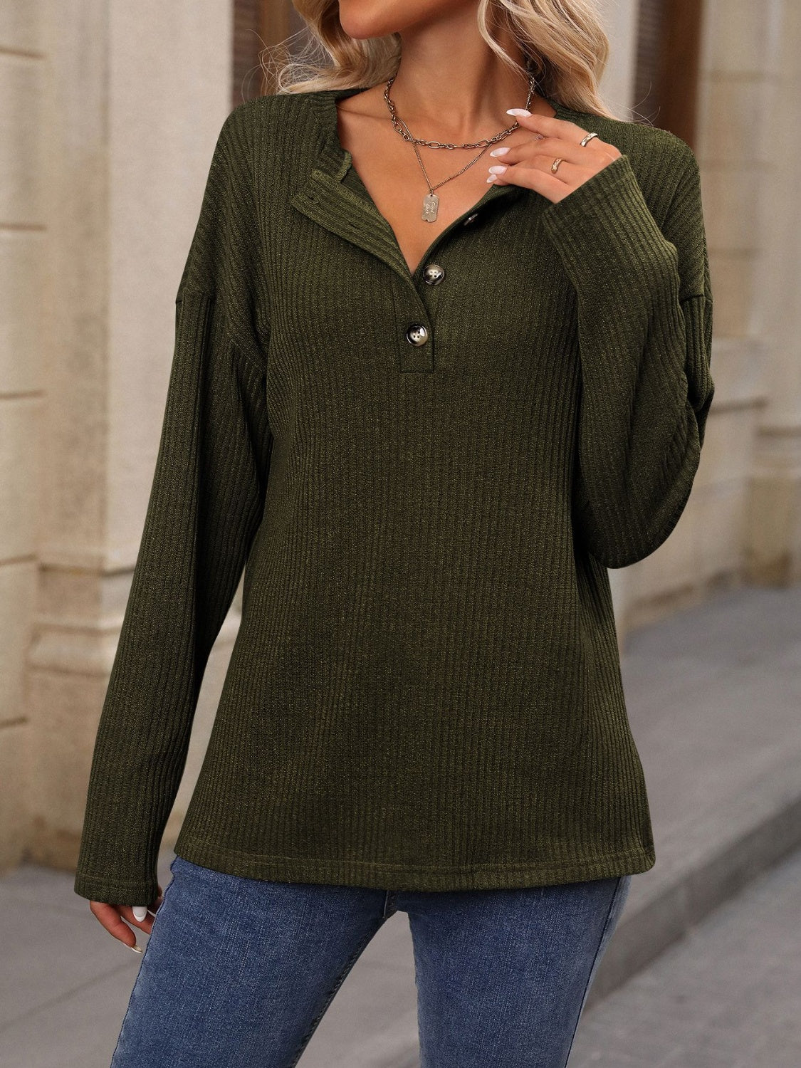 Half Button Long Sleeve T-Shirt - Scarlett's Riverside Boutique 