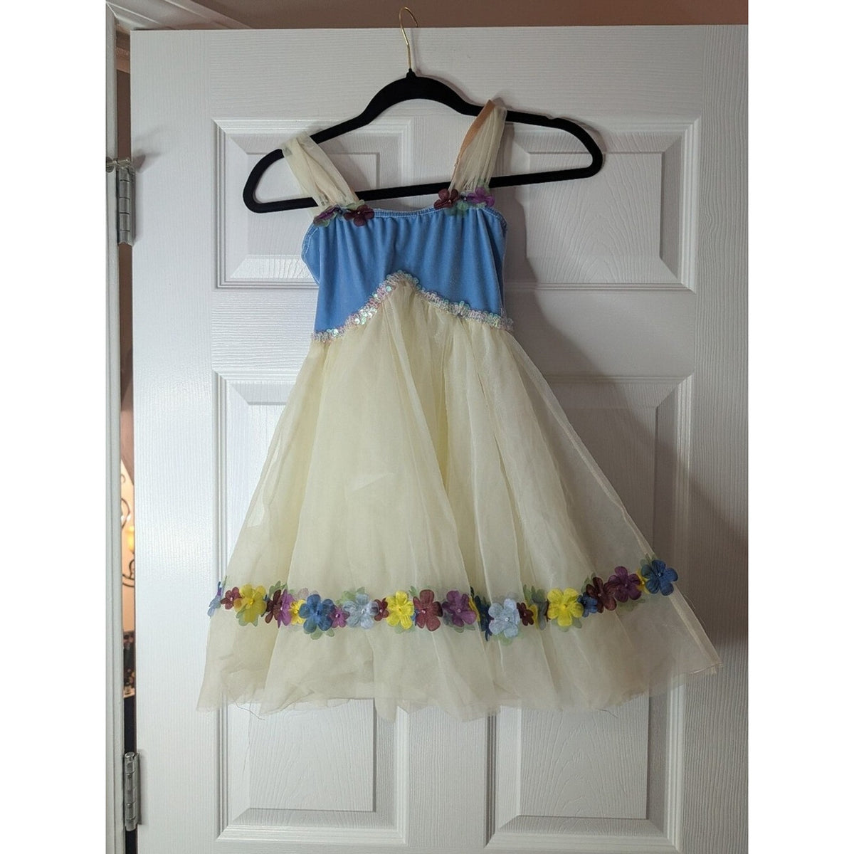 costume gallery girls medium fairy princess dress blue ivory floral tulle sequin