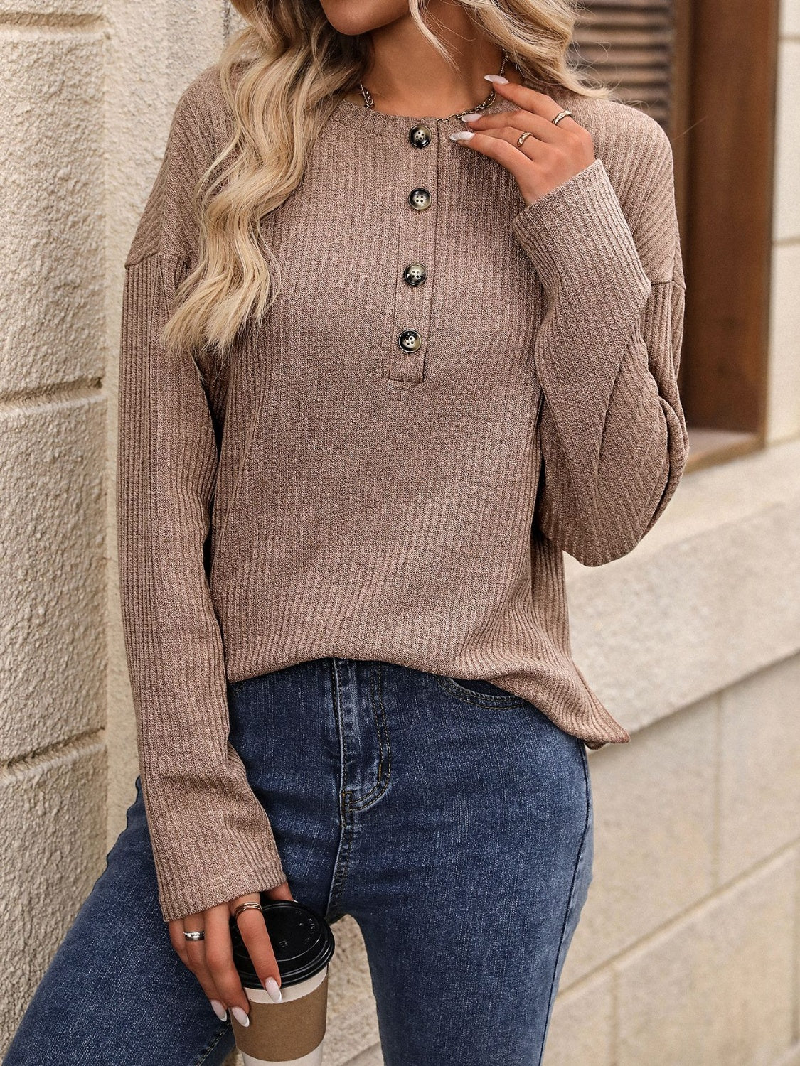 Half Button Long Sleeve T-Shirt - Scarlett's Riverside Boutique 