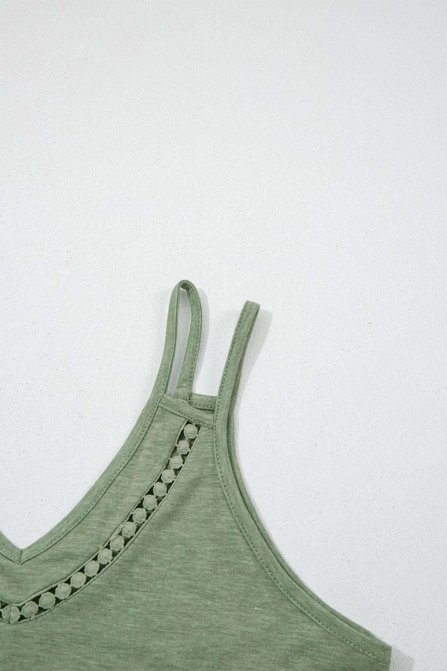 Grass Green Solid Color Lace Detail V Neck Sleeveless Shift Mini Dress