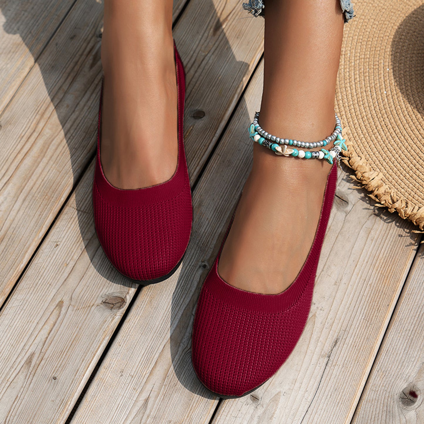 Round Toe Knit Ballet Flats - Scarlett's Riverside Boutique 