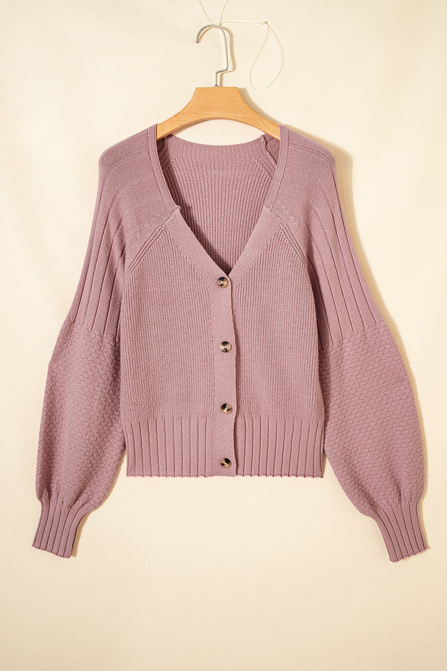 Soft Taupe Balloon-Sleeve Button Cardigan ✨