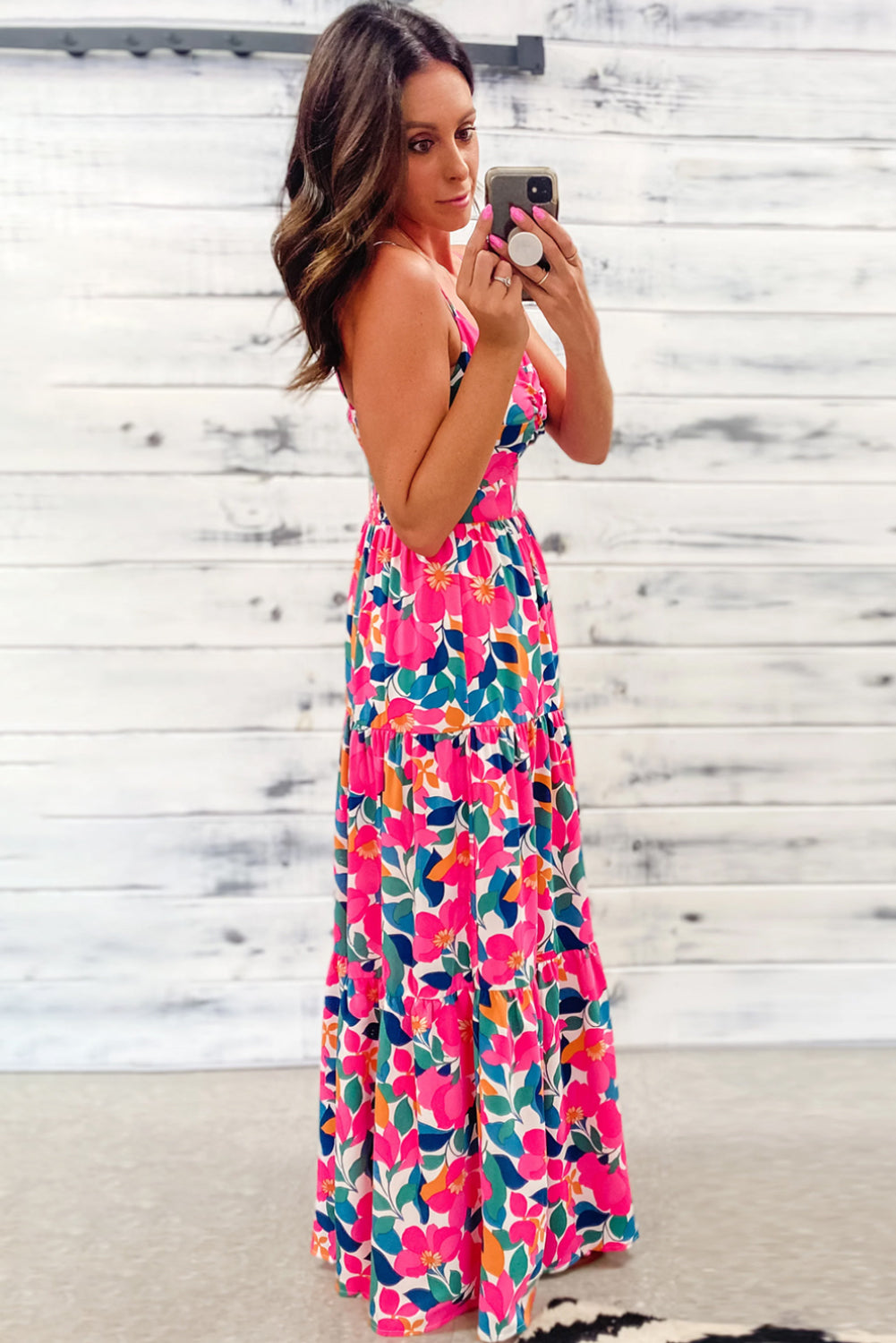 Rose Floral Twisted Smocked Back Tiered Maxi Dress - Scarlett's Riverside Boutique 