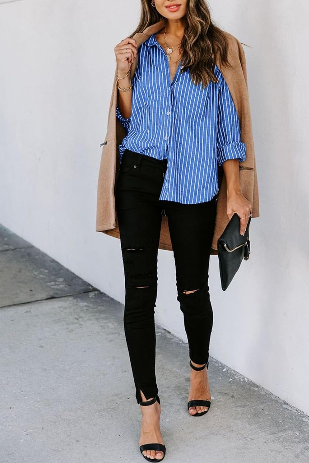 Striped Button Up Long Sleeve Shirt - Scarlett's Riverside Boutique 