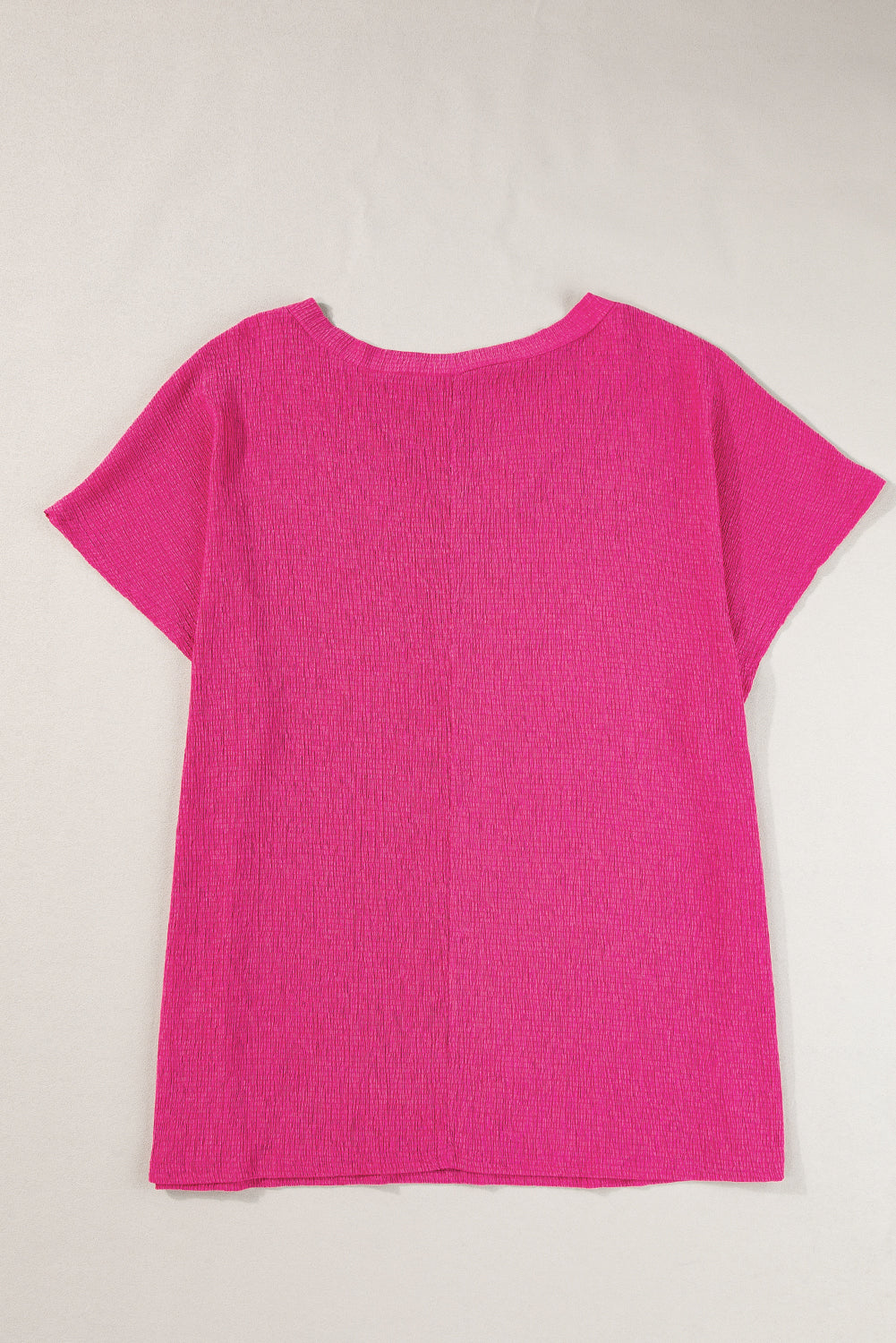 Bright Pink Textured V Neck Bubble Hem Plus Top - Scarlett's Riverside Boutique 