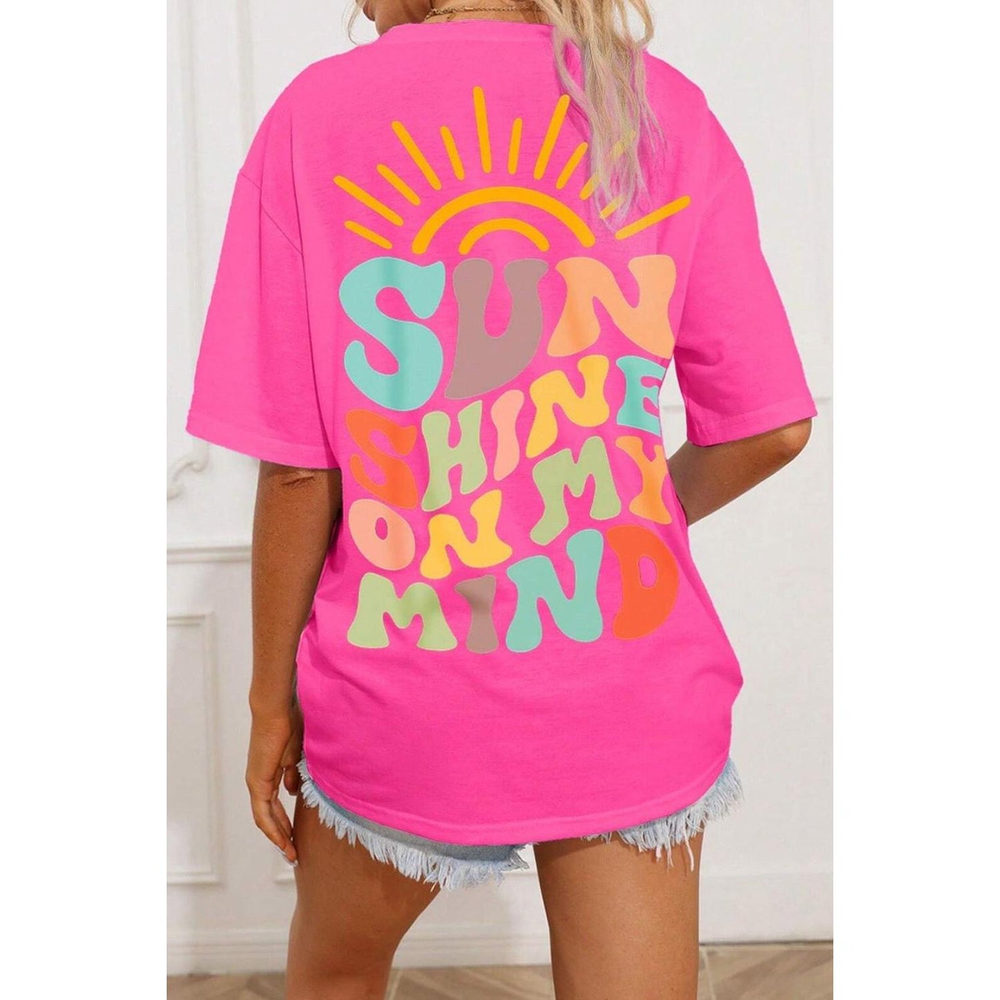 SUN SHINE ON MY MIND Round Neck T-Shirt Sleeve Top custom shirts Womenswear Basic