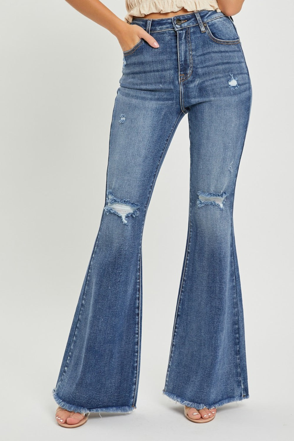 RISEN High Waist Distressed Fare Jeans - Scarlett's Riverside Boutique 